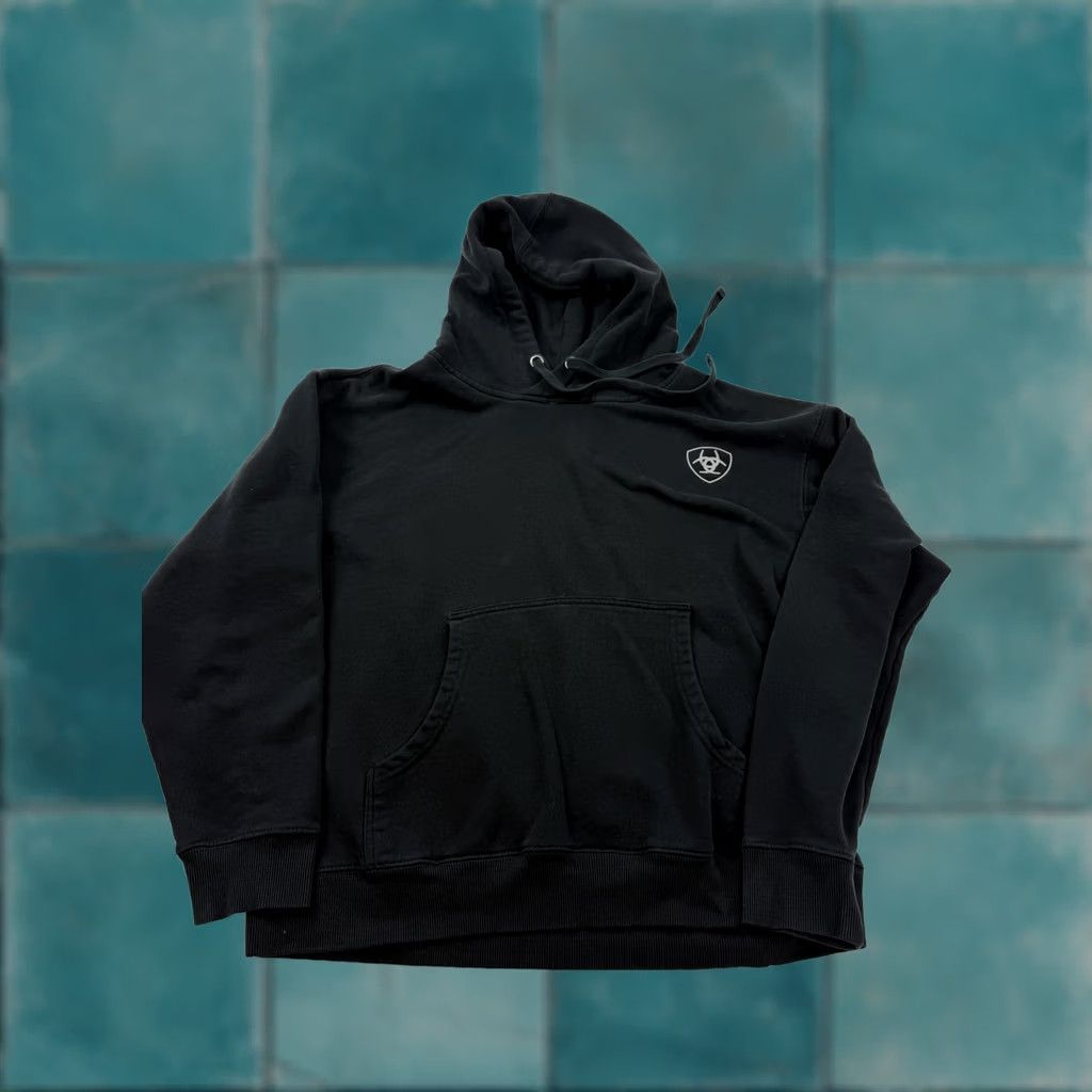 Ariat VINTAGE? No. Ariat Hoodie Sweatshirt Mens M Black Fleece Pullover Logo Kangaroo Pocket Shirt Size US M / EU 48-50 / 2 - 1 Thumbnail