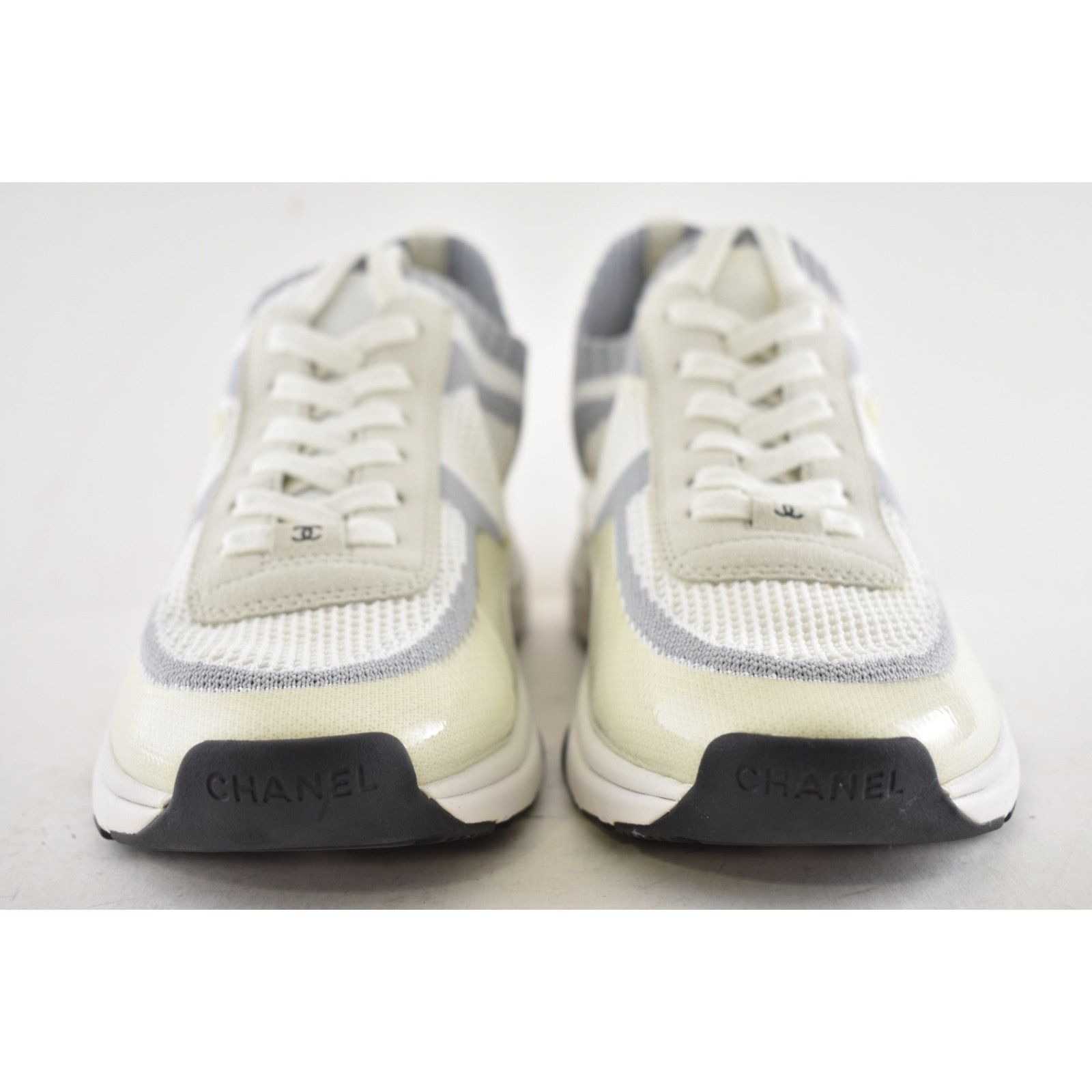 Chanel Chanel 22C Mens White Grey Knit Trainer Sneaker 44 11 Size US 11 / EU 44 - 7 Thumbnail