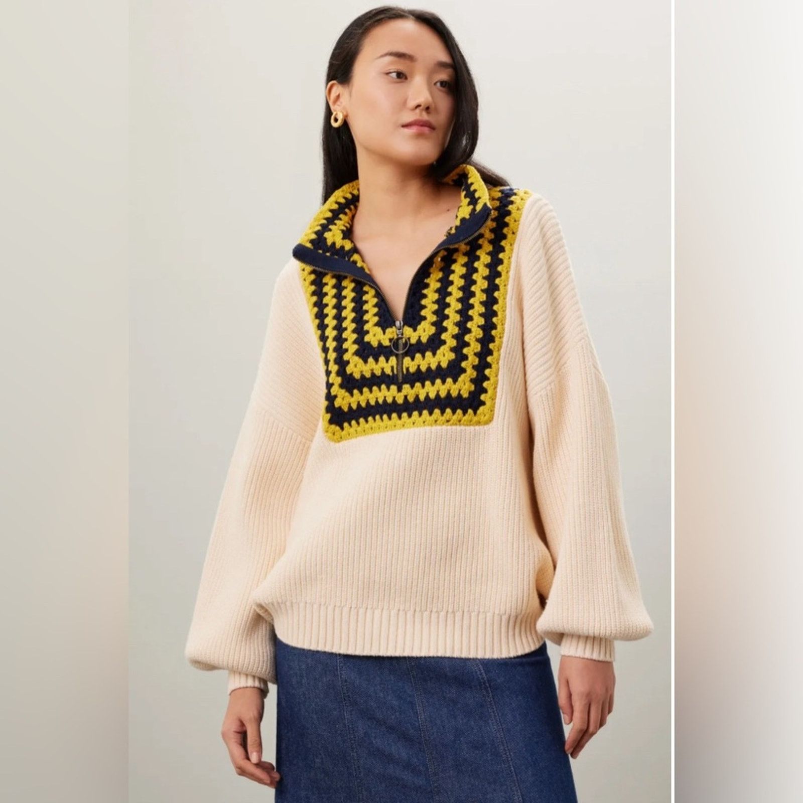 RHODE RTR Rhode Finn Granny Square Knit Long Sleeve Zip Sweater Size S / US 4 / IT 40 - 1 Thumbnail