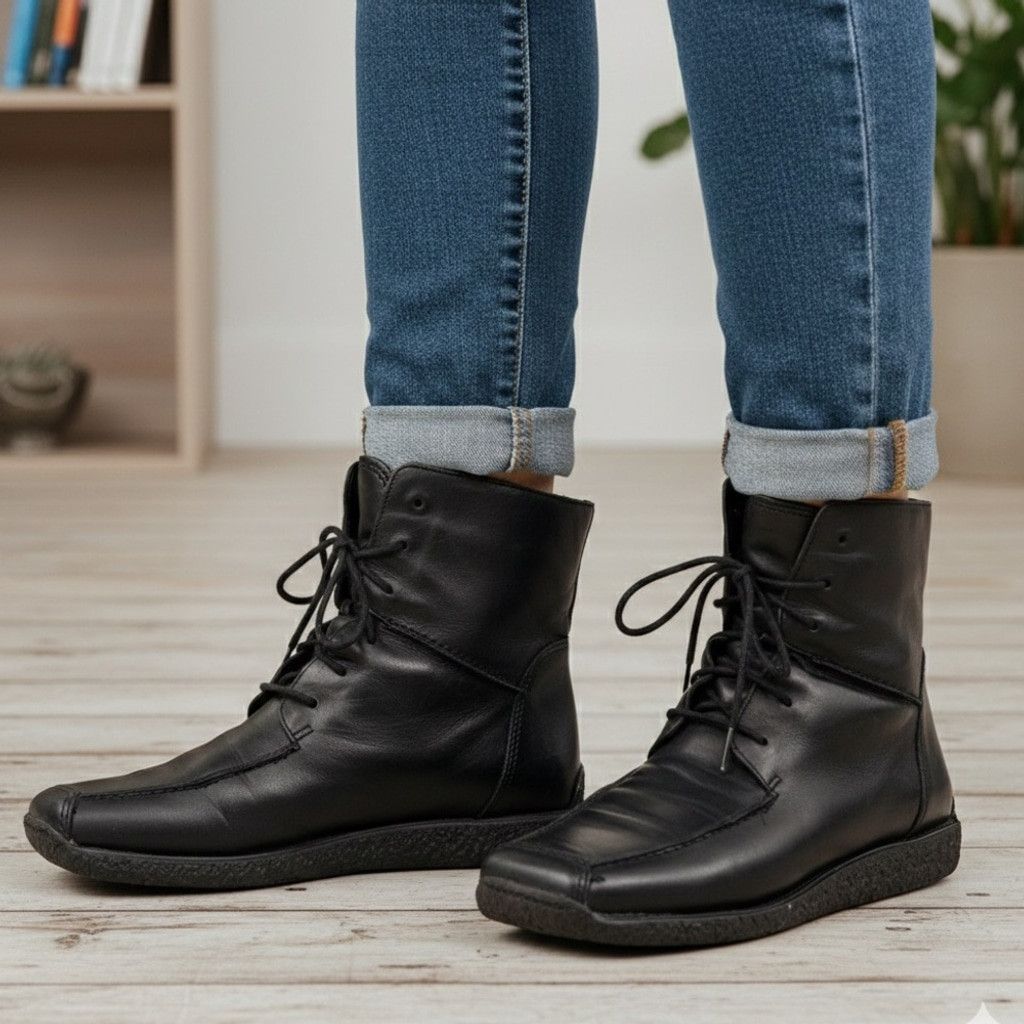 Denver Hayes VTG Denver Hayes Black Leather Square Toe Flate Booties US 8 Size US 8 / IT 38 - 2 Thumbnail