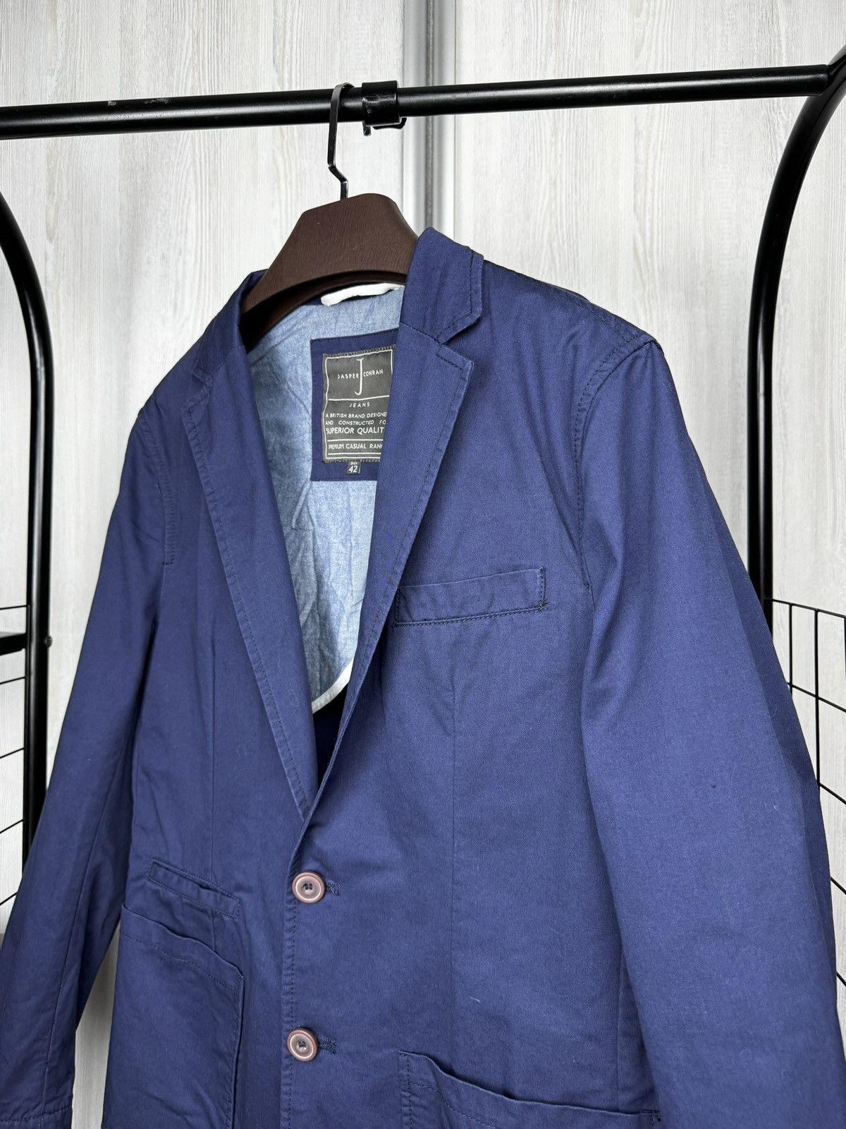 Jasper Conran Jasper Conran navy blue cotton half lined 2 buttons blazer Size 42R - 4 Thumbnail