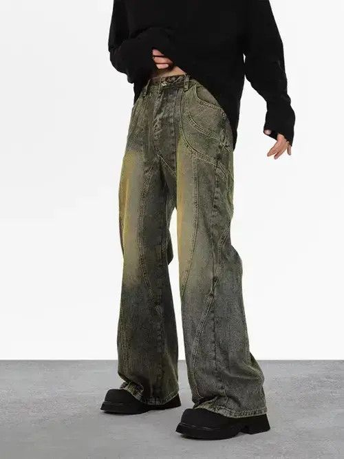 VIBE Washed vintage baggy micro flared jeans Size US 34 / EU 50 - 1 Thumbnail