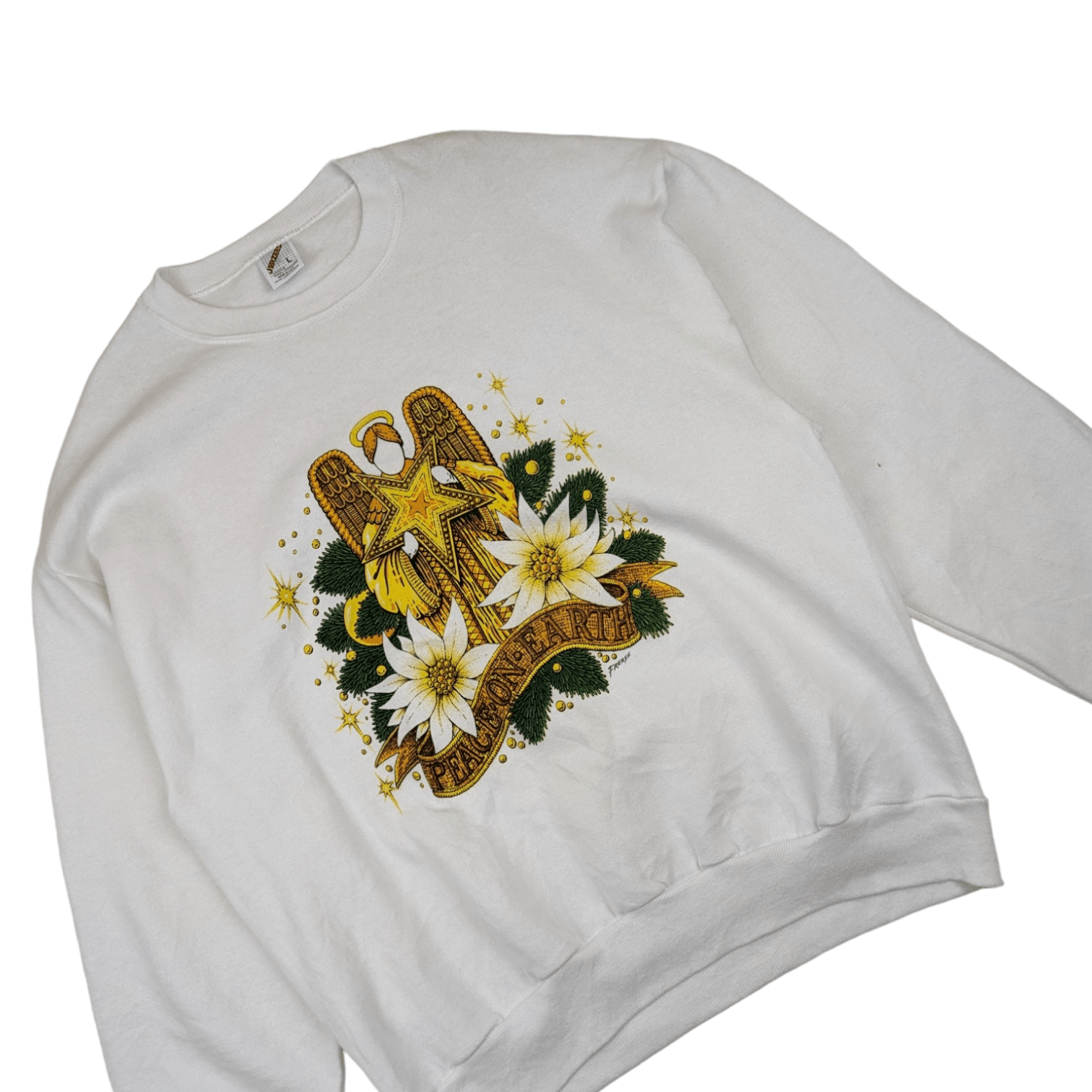 Jerzees Vintage 90's JERZEES Peach On Earth Cross Angel Sweatshirt Size US L / EU 52-54 / 3 - 2 Thumbnail