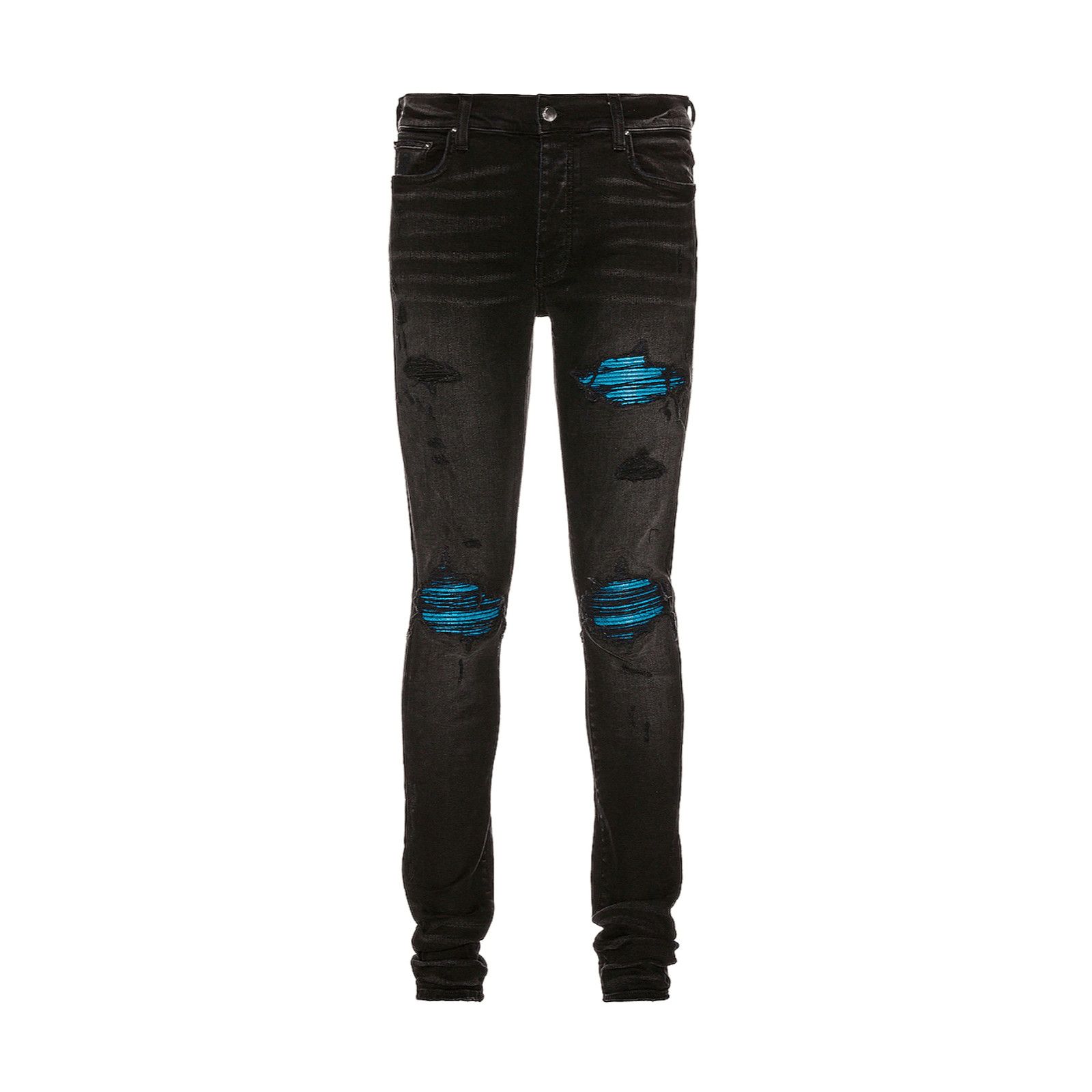 image of Amiri Mx1 Cracked Blue Leather Jeans Aged Black, Men's (Size 36)