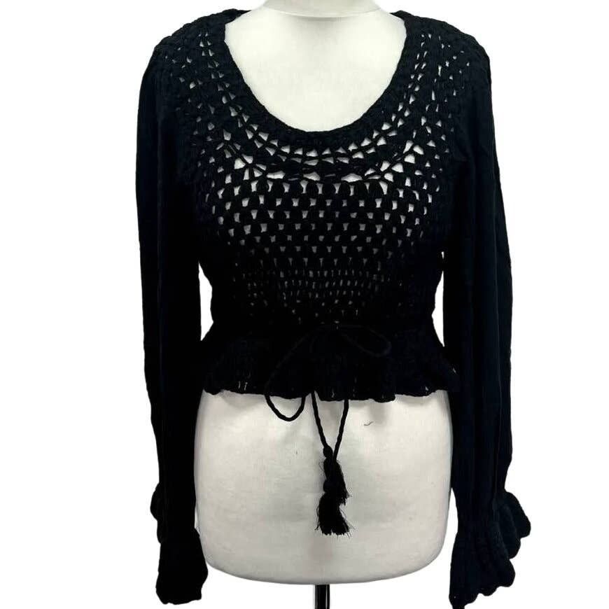Free People New Megan Crochet Long Sleeve Crop Top $128 X-SMALL Black Size XS / US 0-2 / IT 36-38 - 3 Thumbnail
