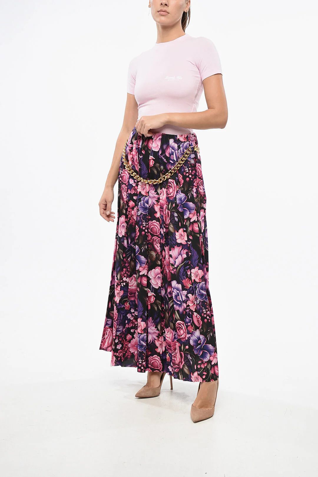 Balenciaga og1mm0326 Long Pleated Skirt in Pink Size 28" / US 6 / IT 42 - 4 Thumbnail