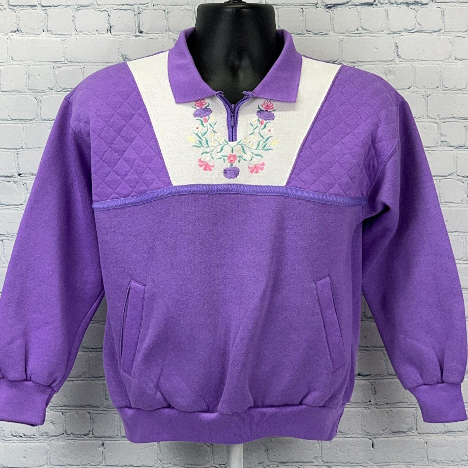 Vintage Vintage 80s Polo Sweatshirt Purple Granny Core Womens S Size S / US 4 / IT 40 - 1 Thumbnail