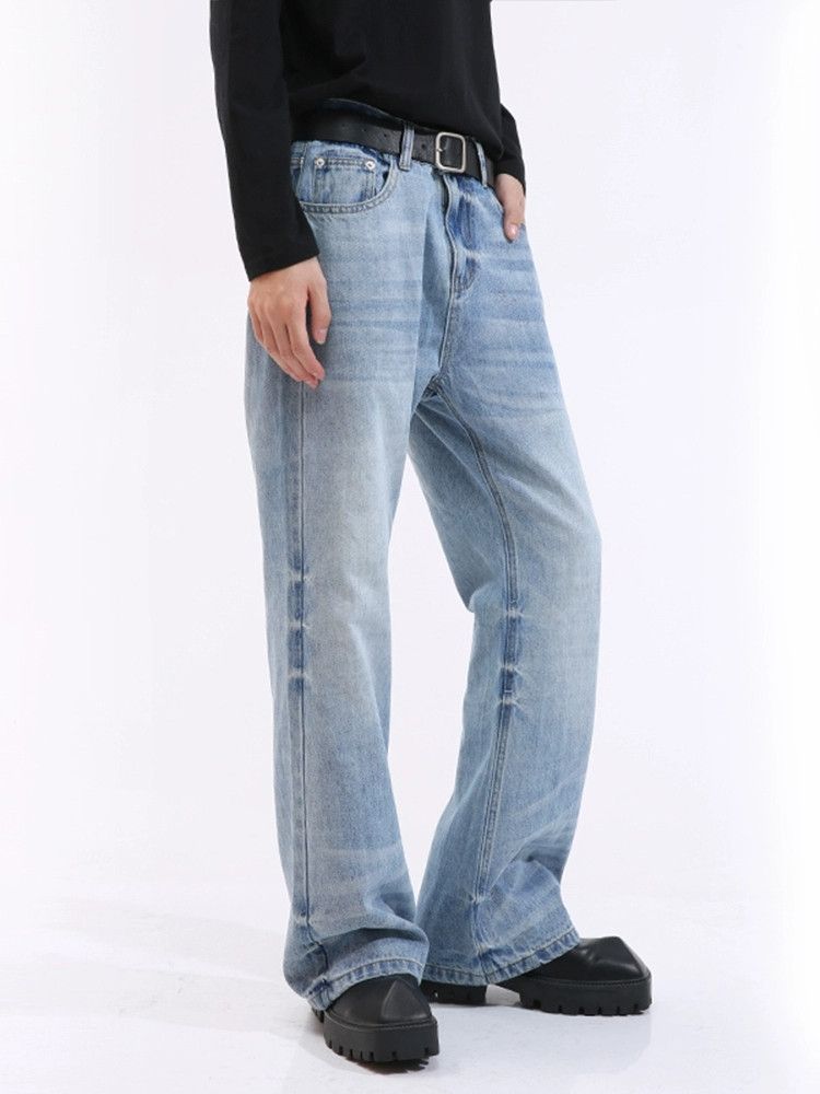 washed faded baggy gradient bootcut jeans