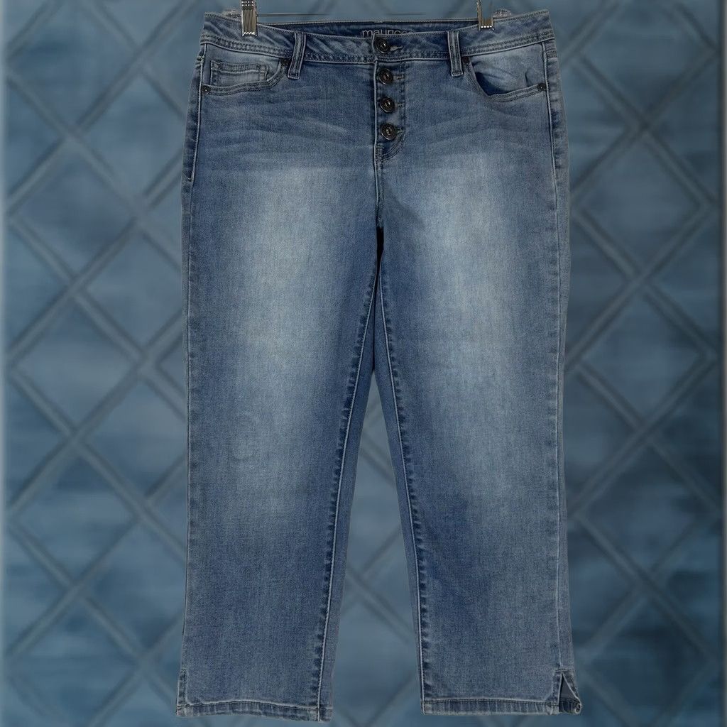 Vintage Maurices Womens Capri Jeans Regular Rise 32W 8 Cotton Polyester Spandex Denim Blue 23in Inseam Slim Stretch Jeans Size 30" / US 8 / IT 44 - 1 Thumbnail