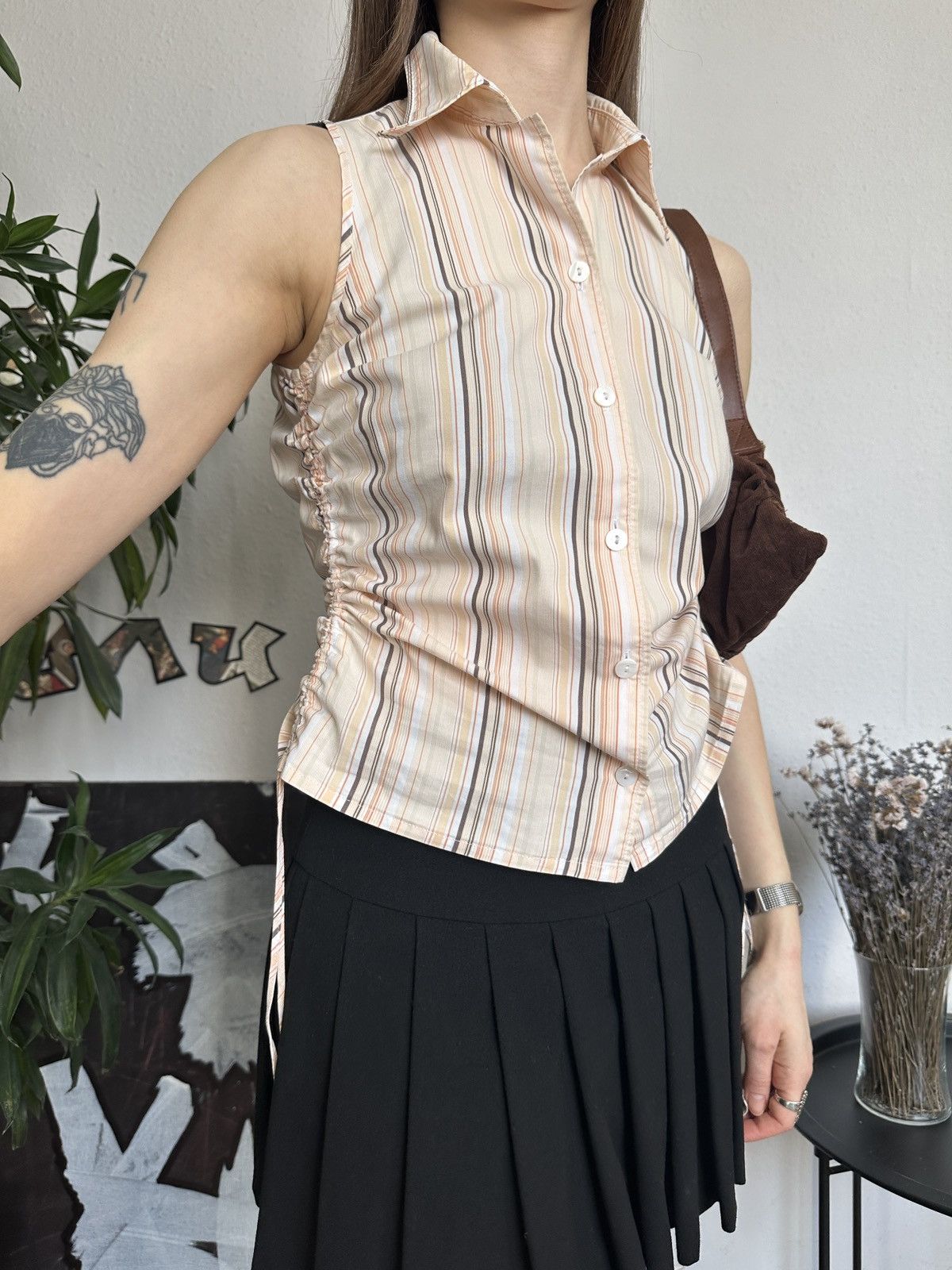 Seditionaries Betty Barclay Vintage Striped Scrunchy Ruched Blouse 00s Size XS / US 0-2 / IT 36-38 - 4 Thumbnail