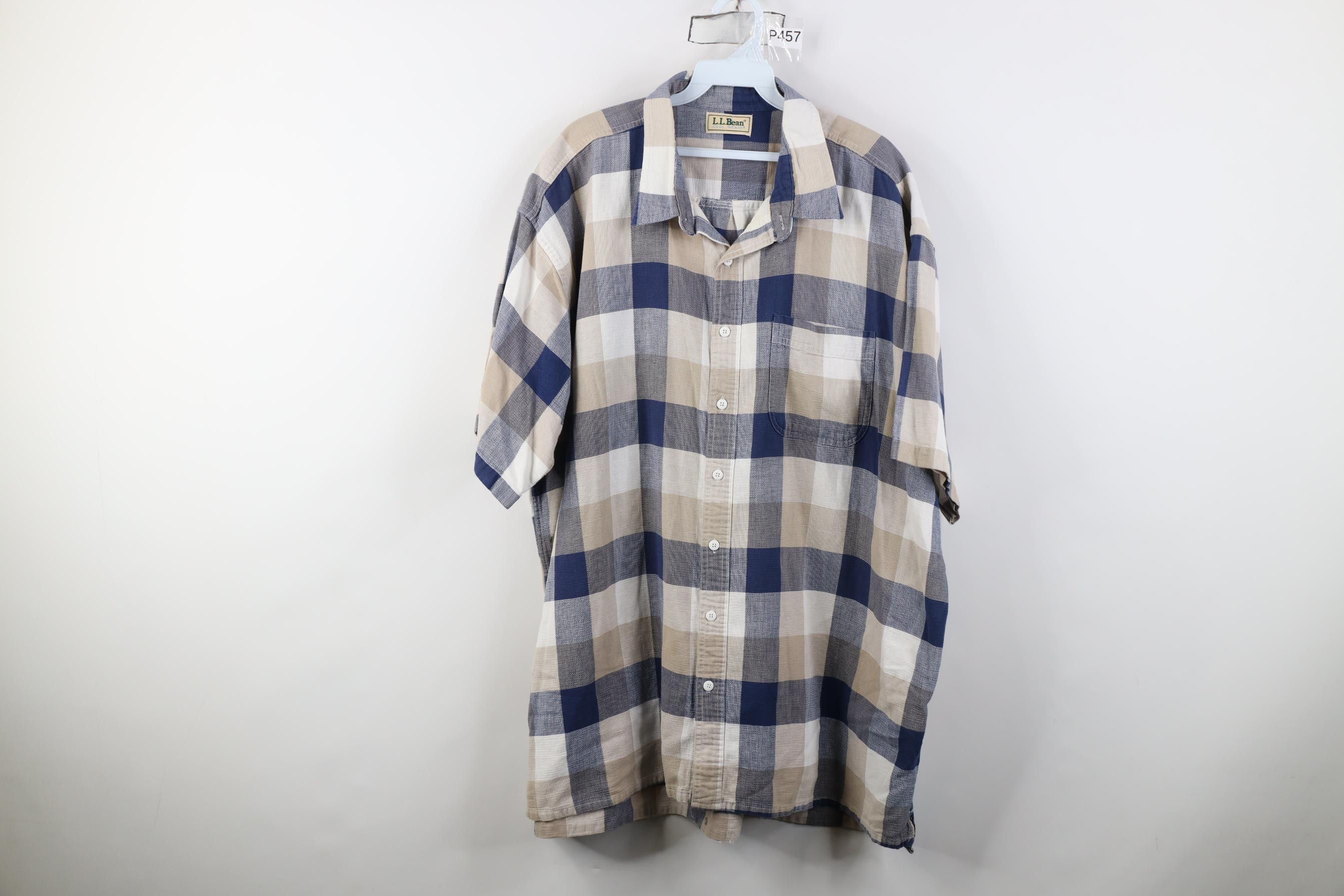 L.L. Bean Vintage 90s LL Bean Knit Short Sleeve Button Shirt Plaid Size US XXL / EU 58 / 5 - 1 Thumbnail
