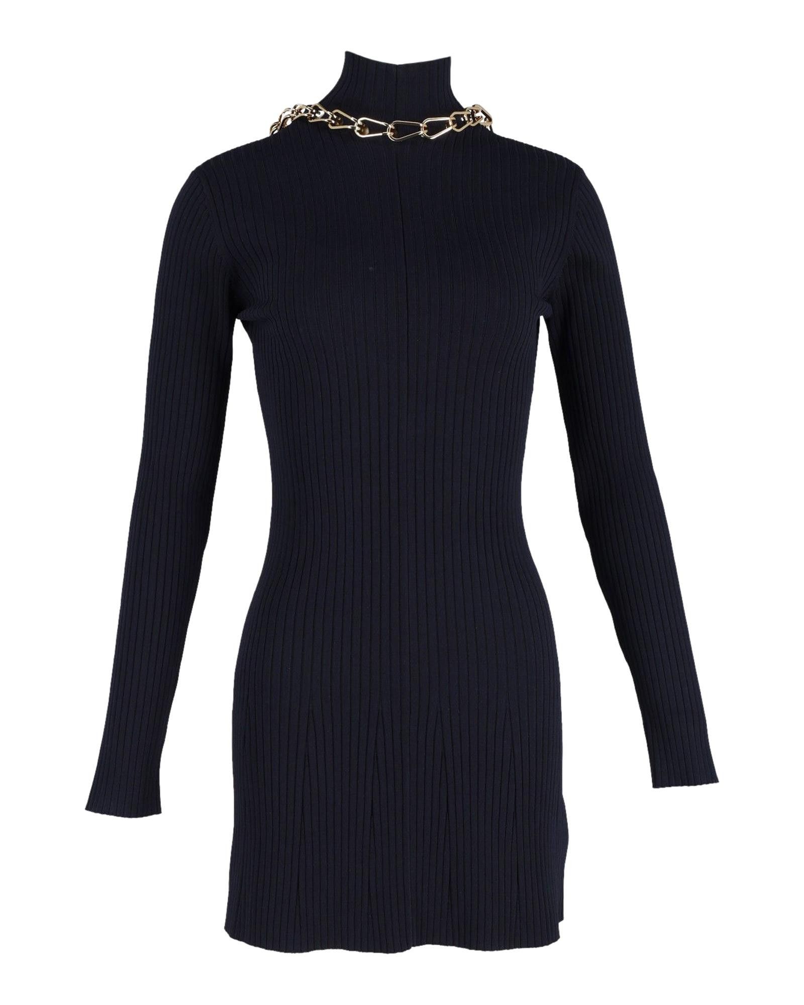 image of Dion Lee Chain-Embellished Open-Back Ribbed-Knit Mini Dress In Navy Blue, Women's (Size Medium)