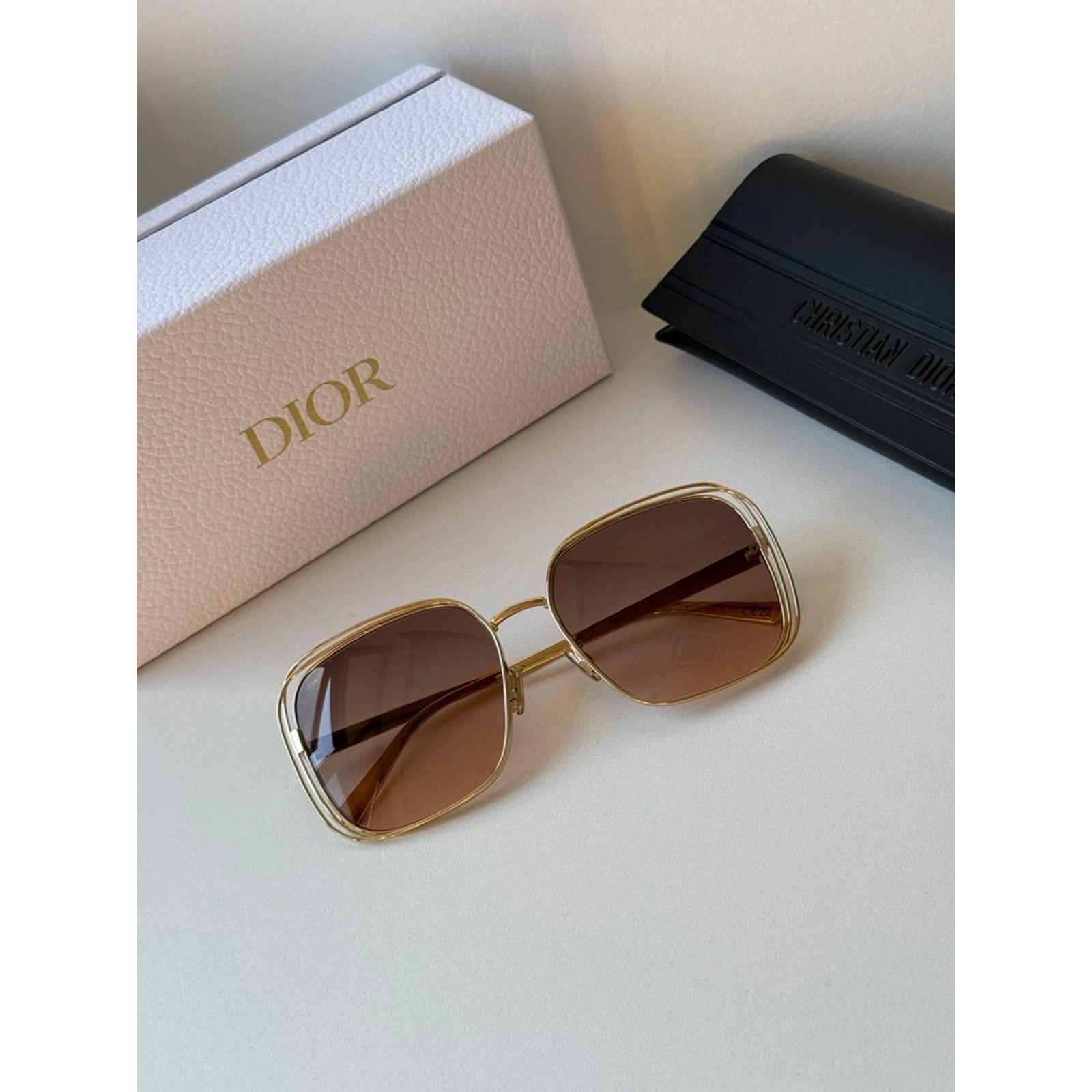 NEW Dior FilDior S1U Square Sunglasses in Gold Brown