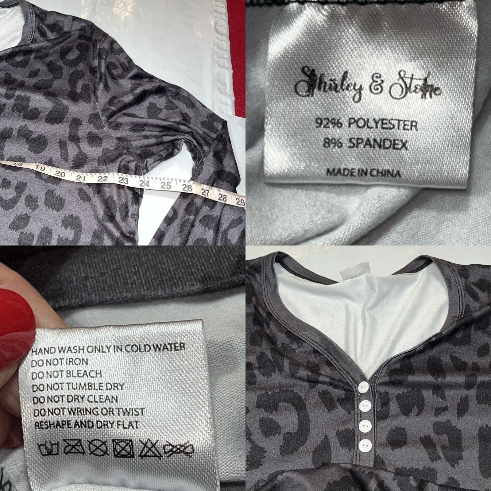 Vintage Shirley & Stone Shirt Women’s 2XL Black Leopard Animal Print Knit Thermal Henley Pullover Button Neck Top Long Sleeve Size XXL / US 16-18 / IT 52-54 - 8 Thumbnail