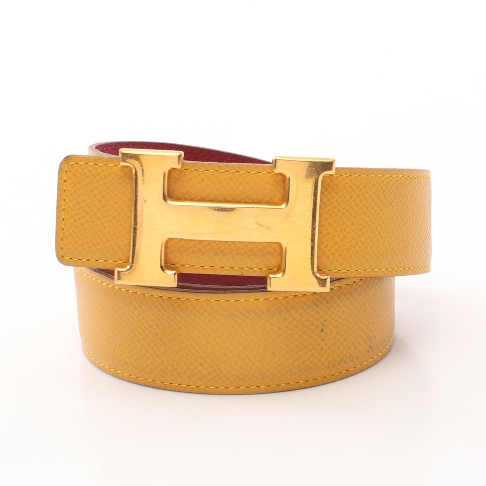 Hermes Hermes Constance H-Belt Jaune Rougewif Belt Courchevel Yellow Red Gold Hardware Reversible □B Stamp (Manufactured Around 1998) Size ONE SIZE - 1 Thumbnail