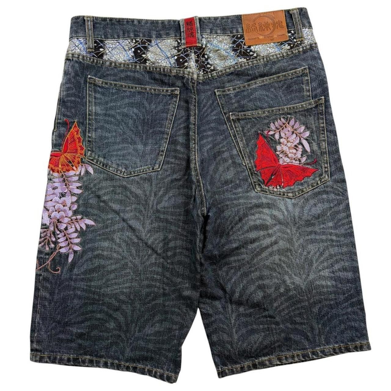Karakuri Tamashii Karakuri Tamashii Embroidered Floral Japanese Shorts W 35 Size US 35 - 2 Thumbnail