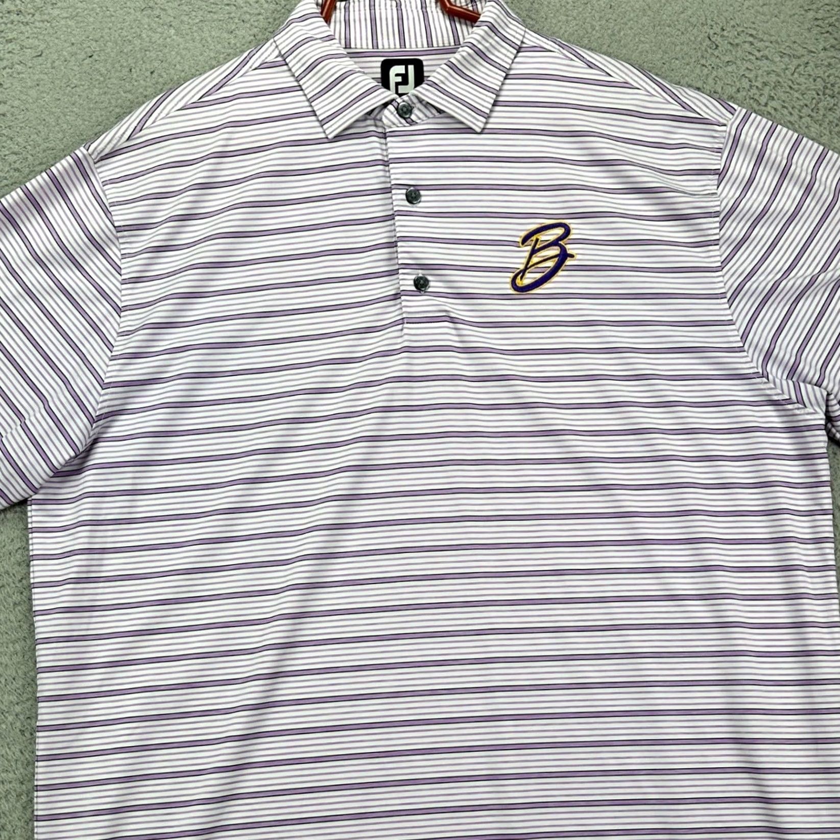 Footjoy FootJoy FJ Polo Shirt Men 2XL Striped Pink Purple Short Sleeve Golf Rugby Polyester Spandex Breathable Stretch Collared Golf Polo Shirt Mens Size US XXL / EU 58 / 5 - 2 Thumbnail