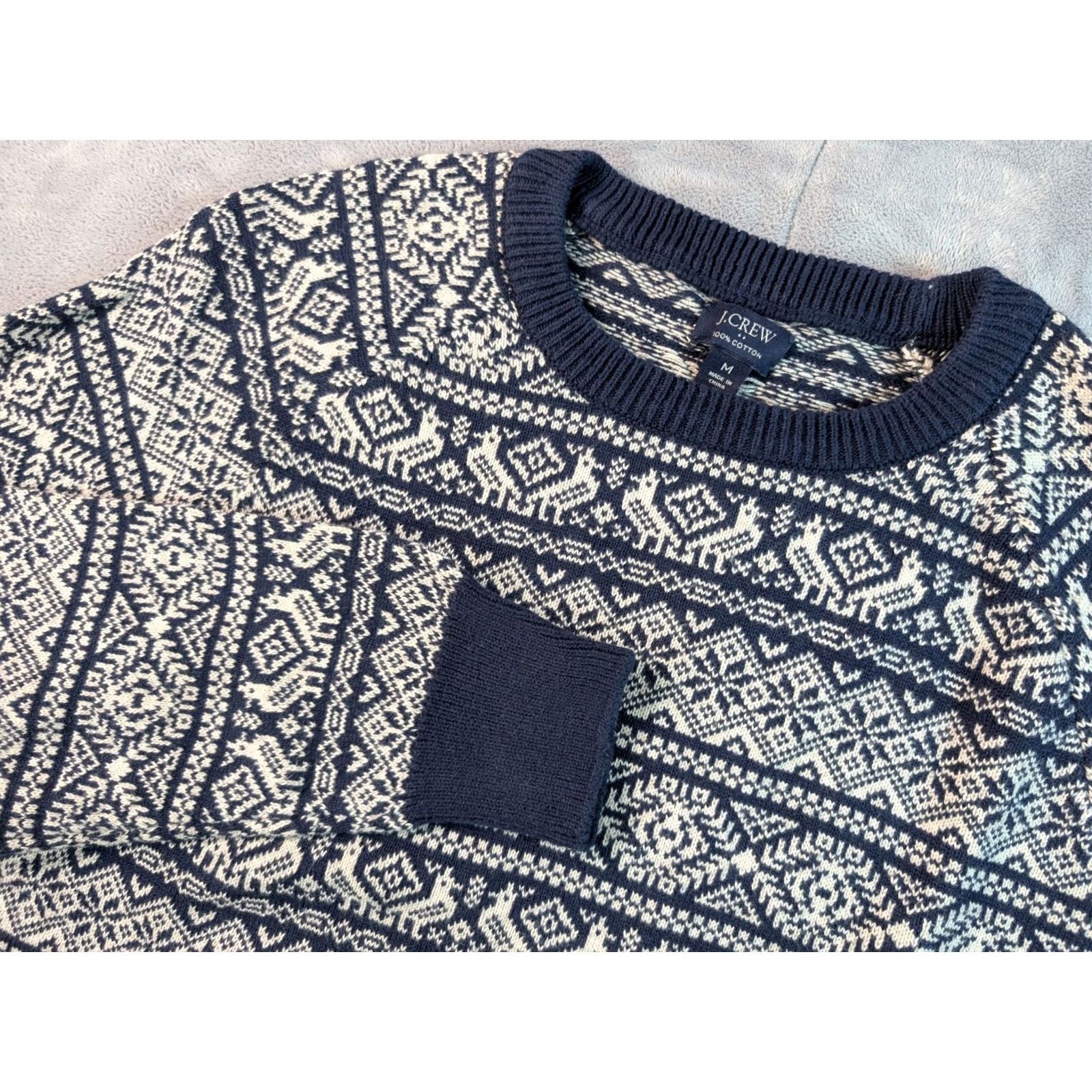 J.Crew J.CREW Sweater Crew Neck Fair Isle Nordic Multicolor Navy White Men's Large Size US L / EU 52-54 / 3 - 2 Thumbnail