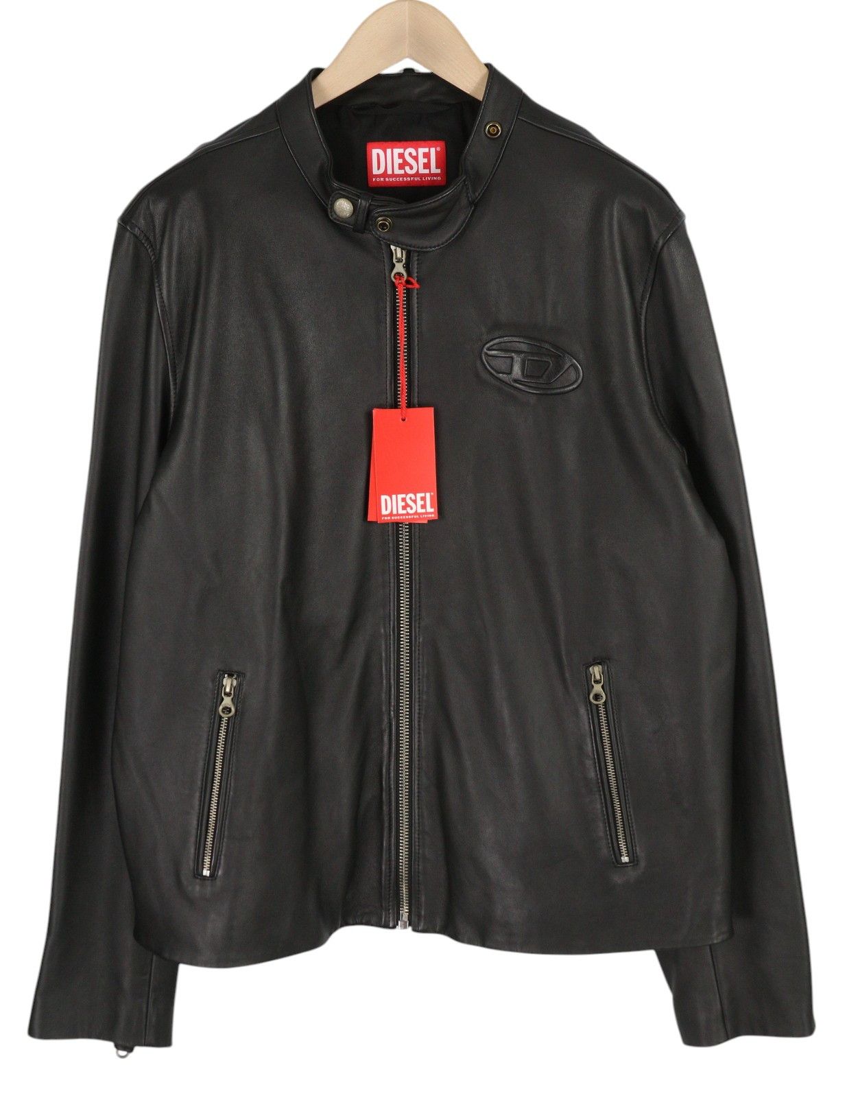Diesel L-METALO 56 Black Sheepskin Leather Zip Logo Jacket 82856 Size US XL / EU 56 / 4 - 1 Thumbnail