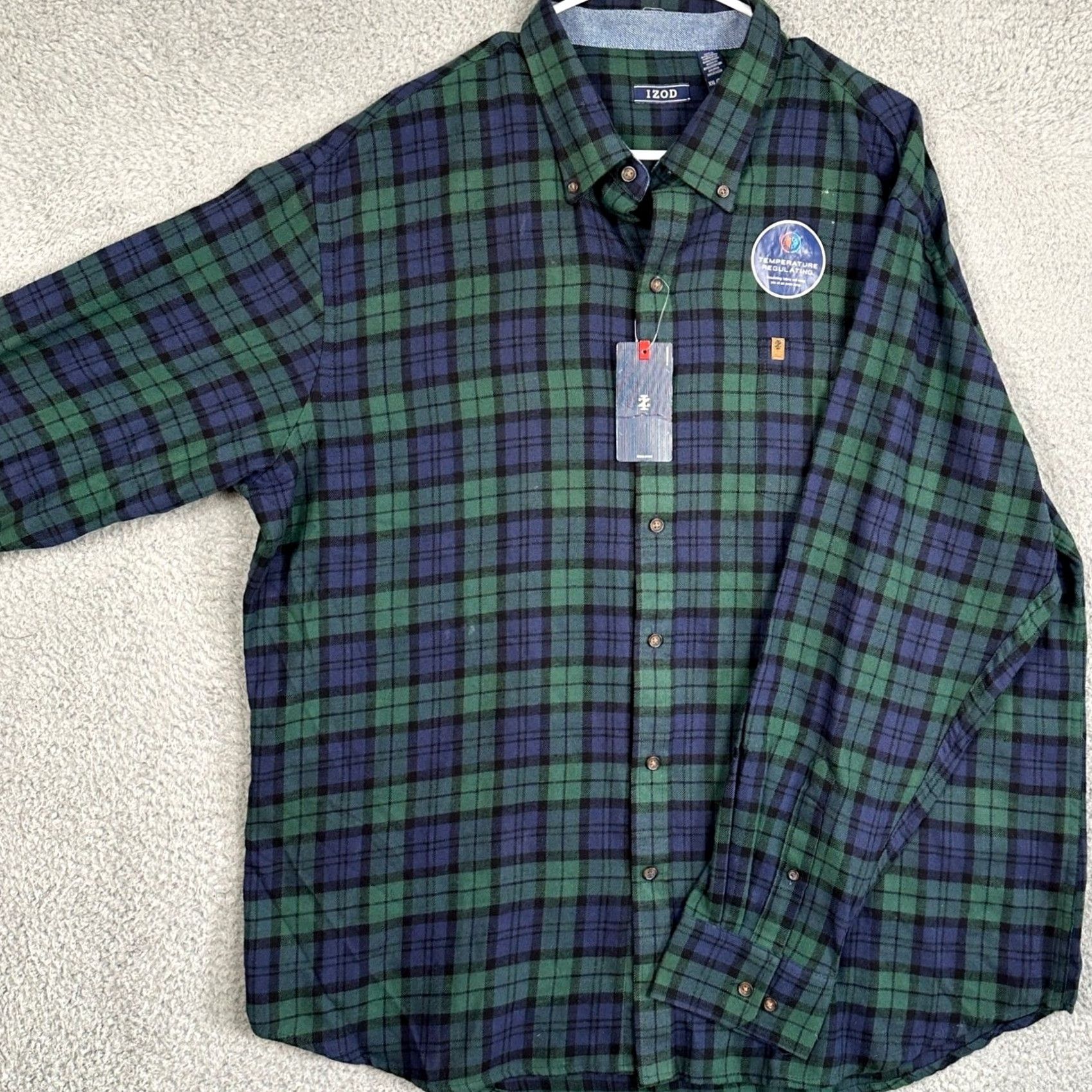 Izod IZOD Shirt Mens 2XL Blue Green Flannel Plaid Button-Down Long Sleeve Size US XXL / EU 58 / 5 - 2 Thumbnail