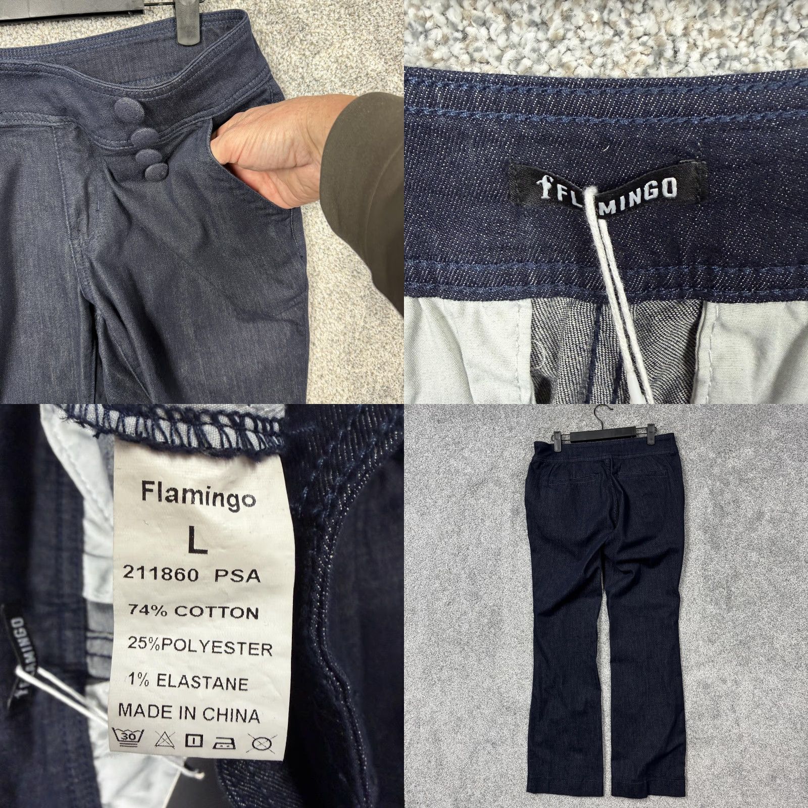 Denime Flamingo Jeans Womens L 33x31 Blue Mid Rise Straight Stretch Denim Classic Ladies Jeans Blue Size 36" / US 14 / IT 50 - 8 Thumbnail