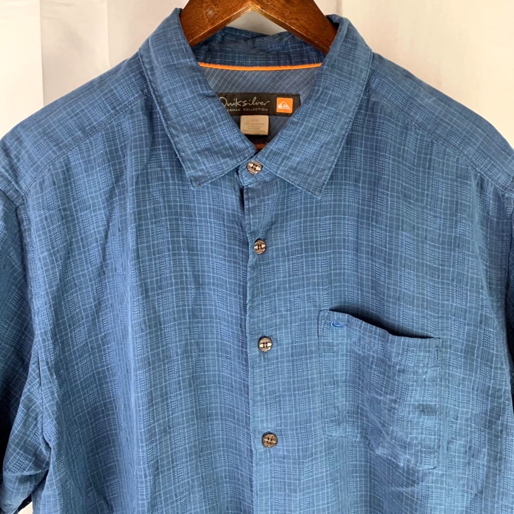 Quiksilver Quiksilver Waterman Collection Button-Down Mens Large Blue Textured Grid Shirt Size US L / EU 52-54 / 3 - 2 Thumbnail