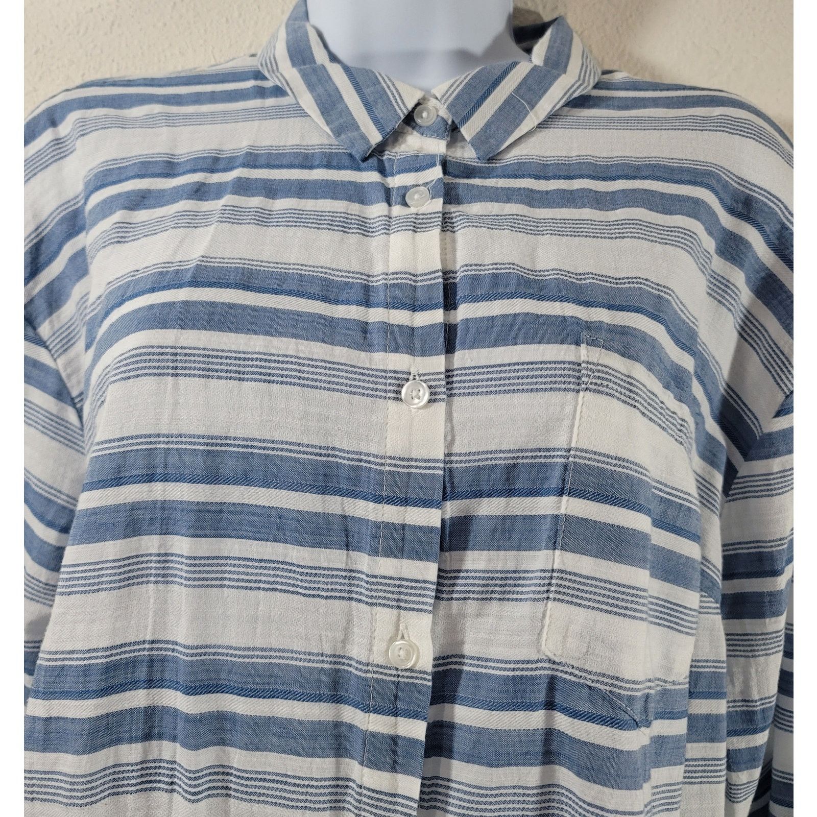 Other A New Day Blue White Striped Button Up Collard Top XXL Size XXL / US 16-18 / IT 52-54 - 5 Thumbnail