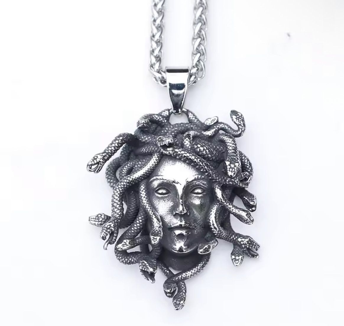 Japanese Brand Hip Hop 316L Stainless Steel Medusa Snake Pendant Necklace Size ONE SIZE - 2 Thumbnail