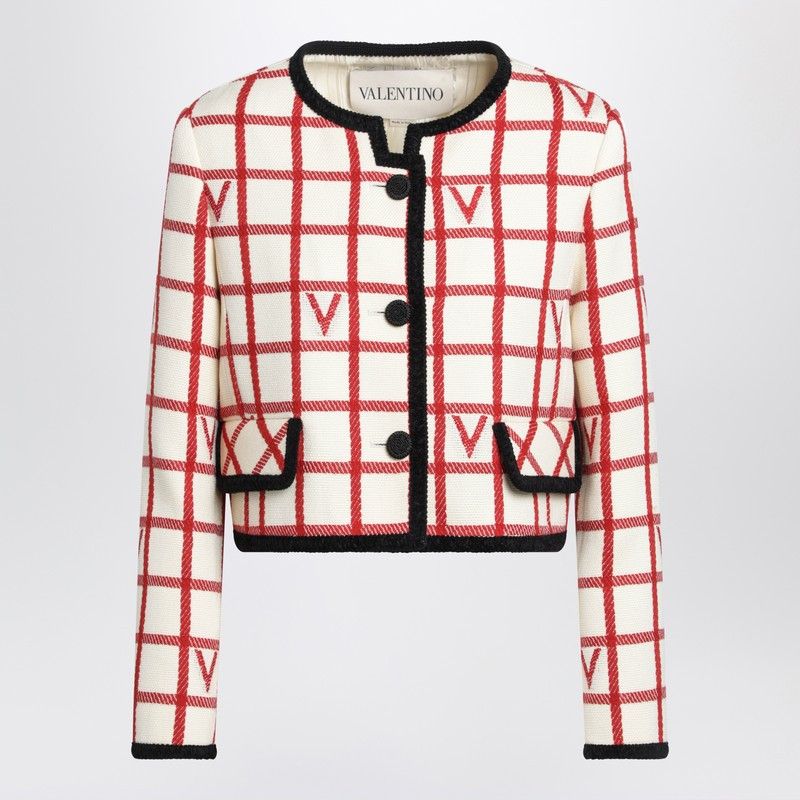 Valentino Valentino Ivory Jacket With Check Vlogo Pattern Size M / US 6-8 / IT 42-44 - 1 Thumbnail