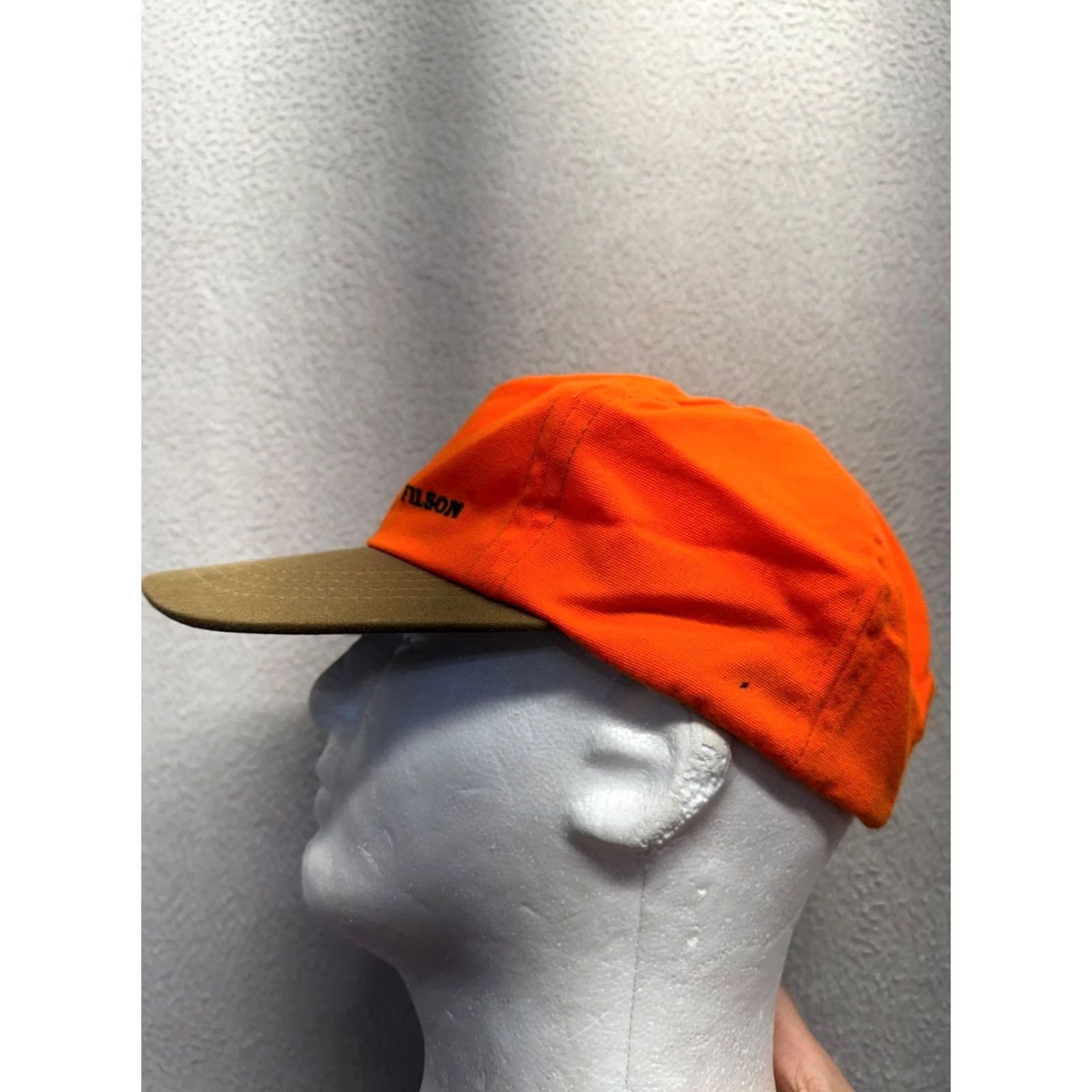 Filson Filson Blaze Orange & Tan Adjustable Outdoor Cap Mens One Size Orange Leather Canvas Baseball Cap Brand, 67B Size 44L - 3 Thumbnail