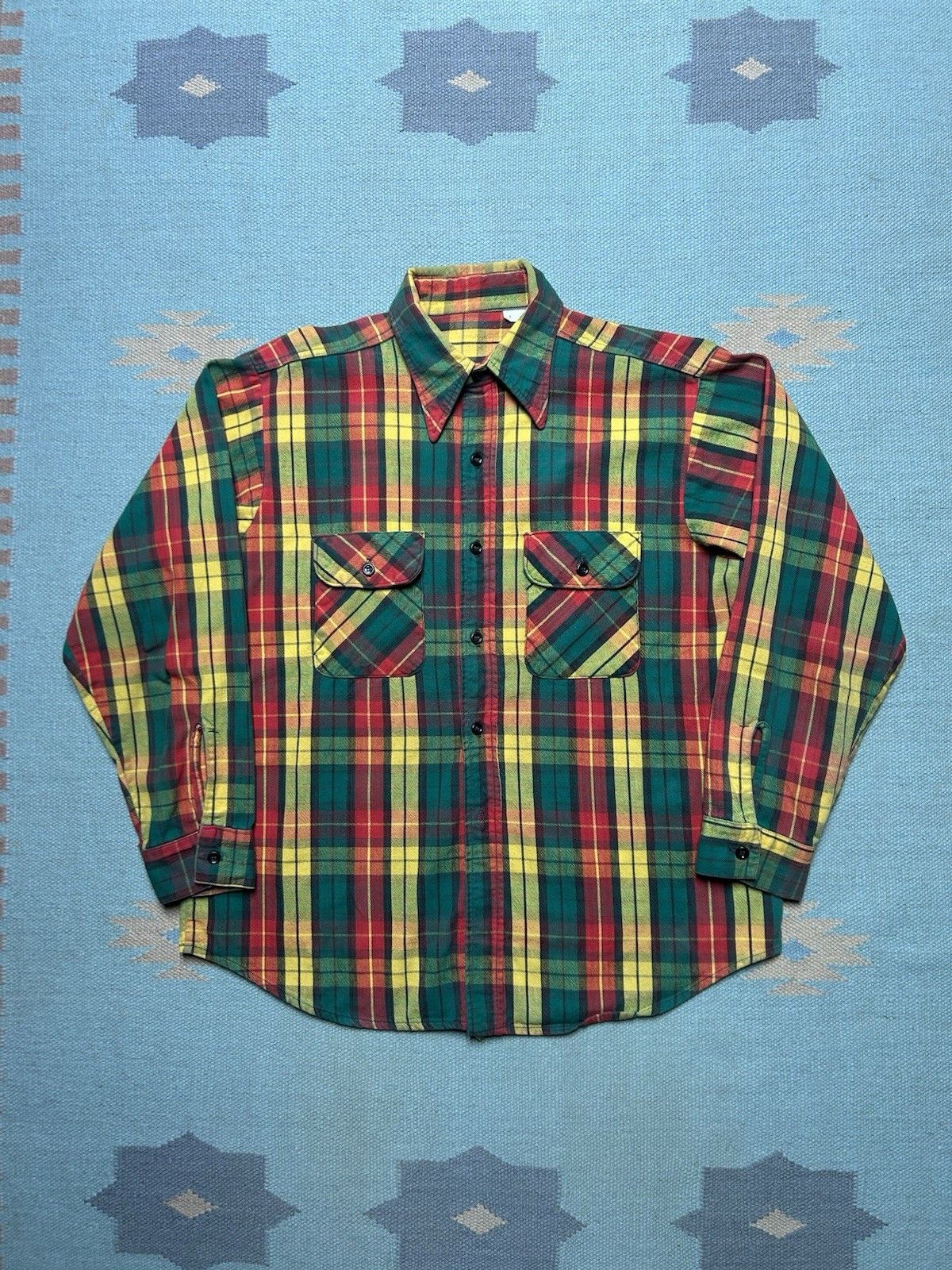 Vintage Vtg 60s long sleeve flannel shirt woven cotton plaid large Size US L / EU 52-54 / 3 - 1 Thumbnail