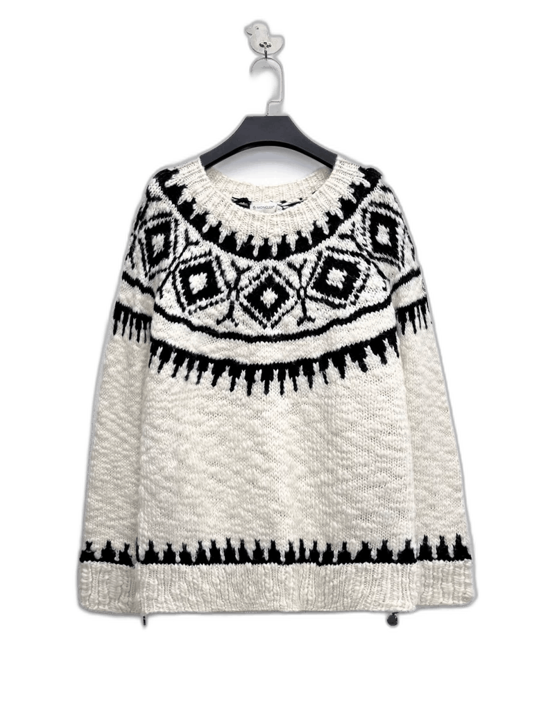 Moncler Moncler Black White Knit Sweater with Logo-yf Size US L / EU 52-54 / 3 - 1 Thumbnail