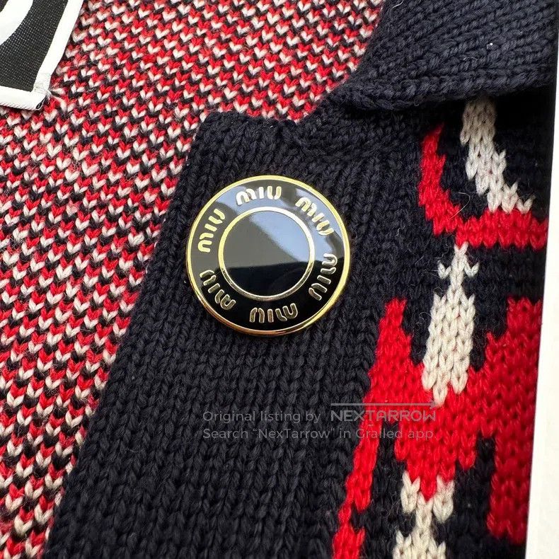 Miu Miu Miu Miu 36 Logo pattern mosaic wool knitted jacket jacket Size S / US 4 / IT 40 - 8 Thumbnail