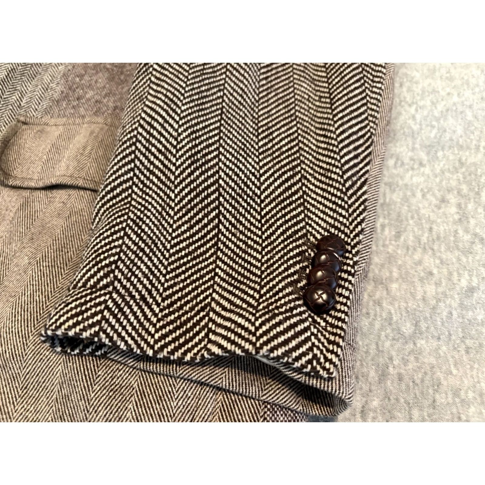 Vintage Marc Ecko Blazer Jacket Mens XL Brown Patchwork Plaid Two Button Coat Sport Coat Regular Length Size 46R - 7 Thumbnail