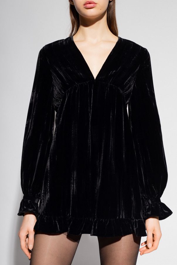 Saint Laurent Paris o1s1wg111124 Short Dress in Matte Velvet in Black Size XS / US 0-2 / IT 36-38 - 3 Thumbnail