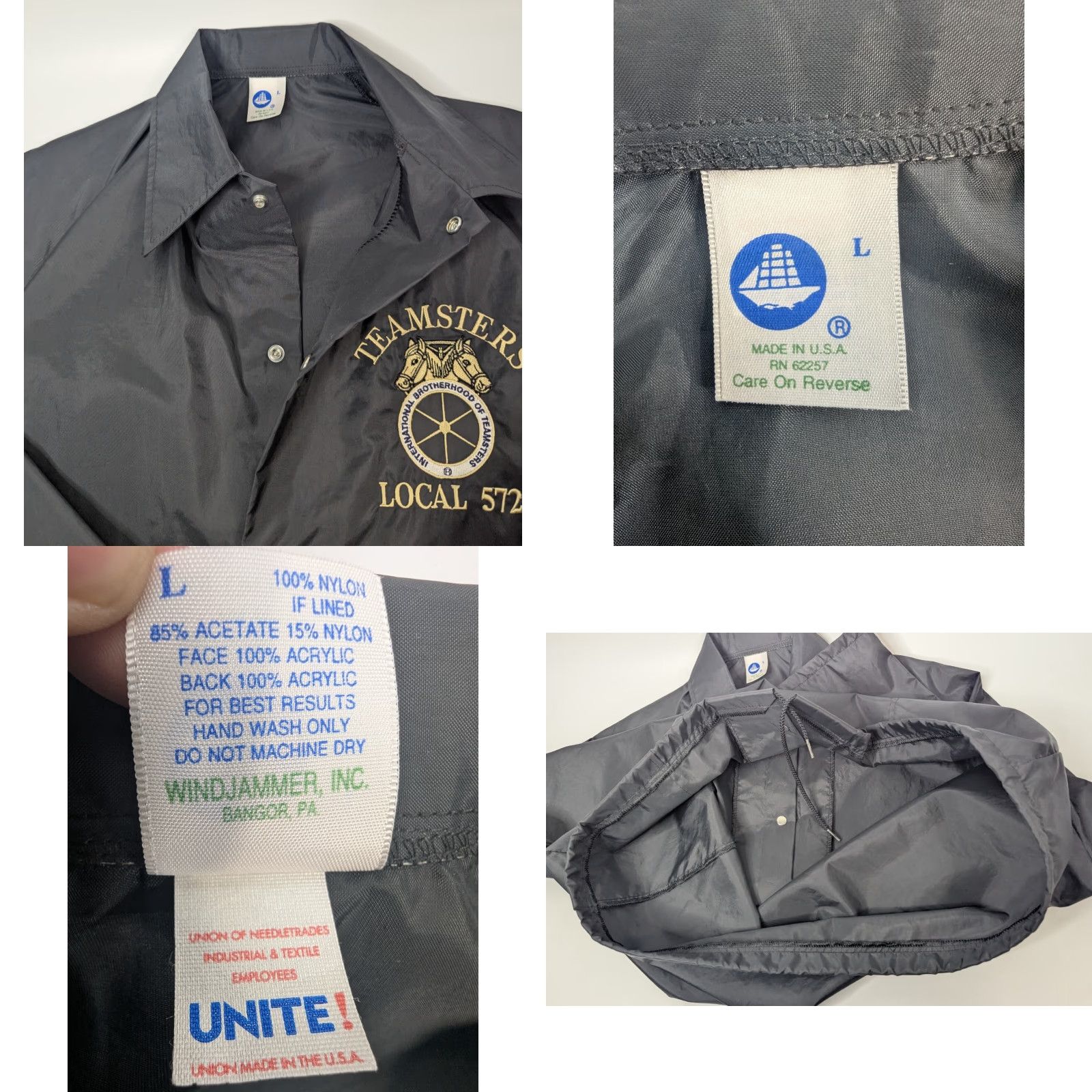 Vintage VINTAGE Teamsters Union Local 572 Black Windbreaker Jacket Windjammer Nylon L Size US L / EU 52-54 / 3 - 8 Thumbnail
