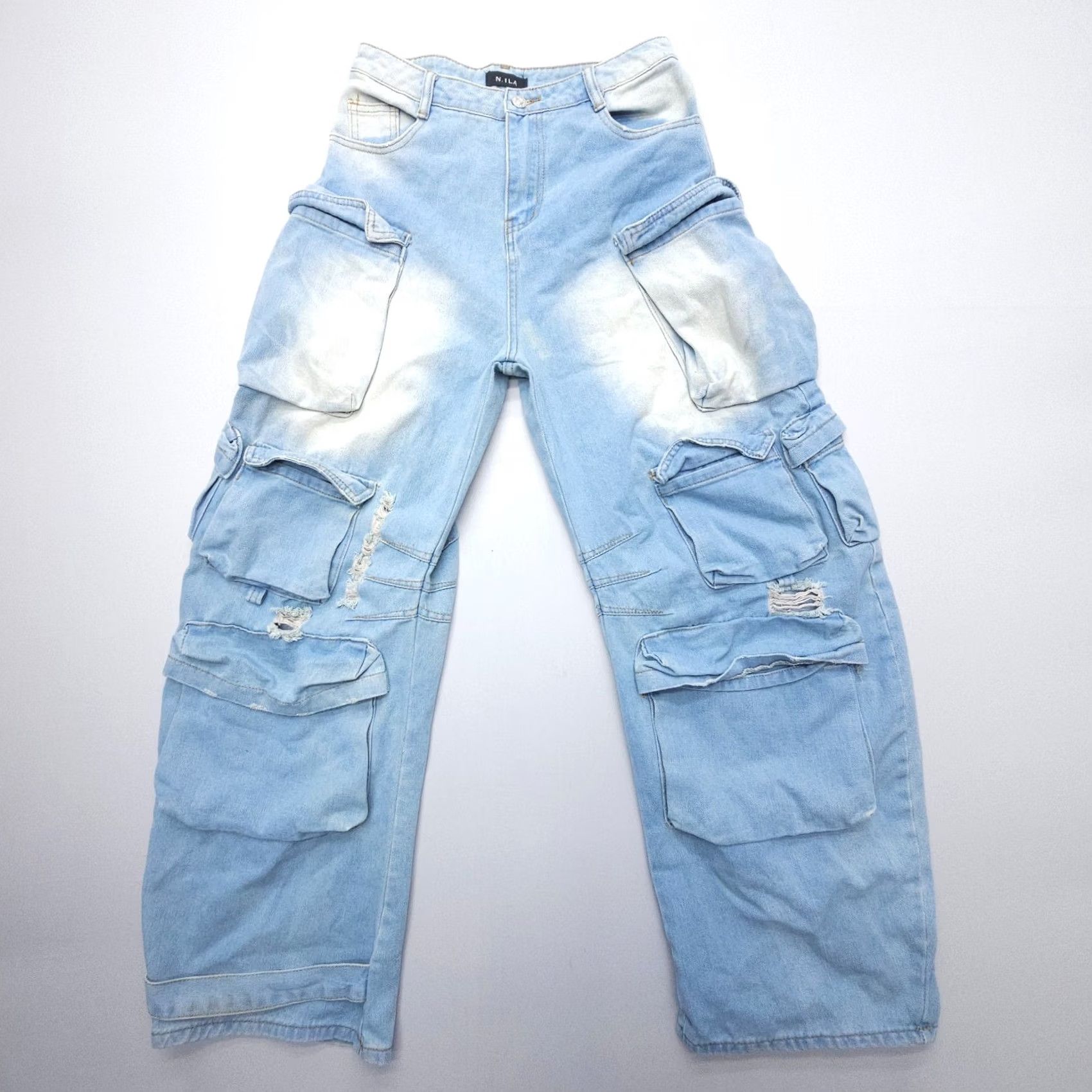 Vintage N.1 LA Wide Leg Baggy Cargo Jeans Size Medium (28x29") High Rise Barrel Street Size 32" / US 10 / IT 46 - 2 Thumbnail