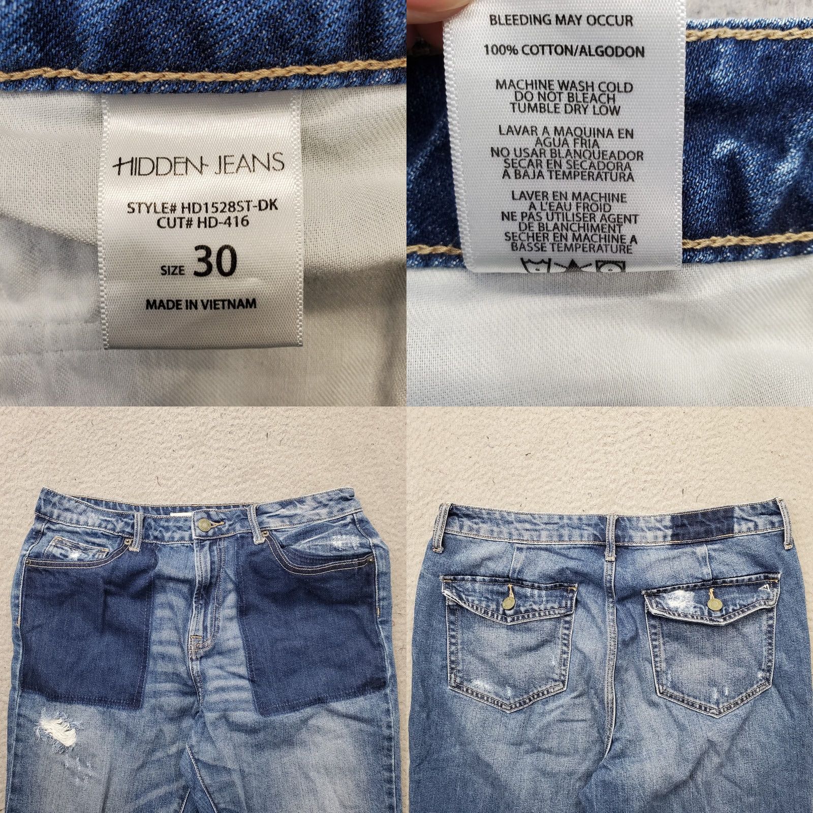Vintage Hidden Jeans Womens 30 Blue Denim Medium Wash Straight Leg Distressed Raw Hem Mens Womens Girls Size 30" / US 8 / IT 44 - 8 Thumbnail