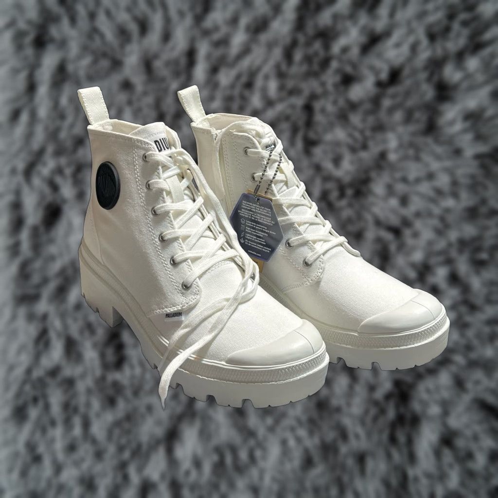 Palladium Boot Pallabase Twill White Heel Canvas Size 10 Womens