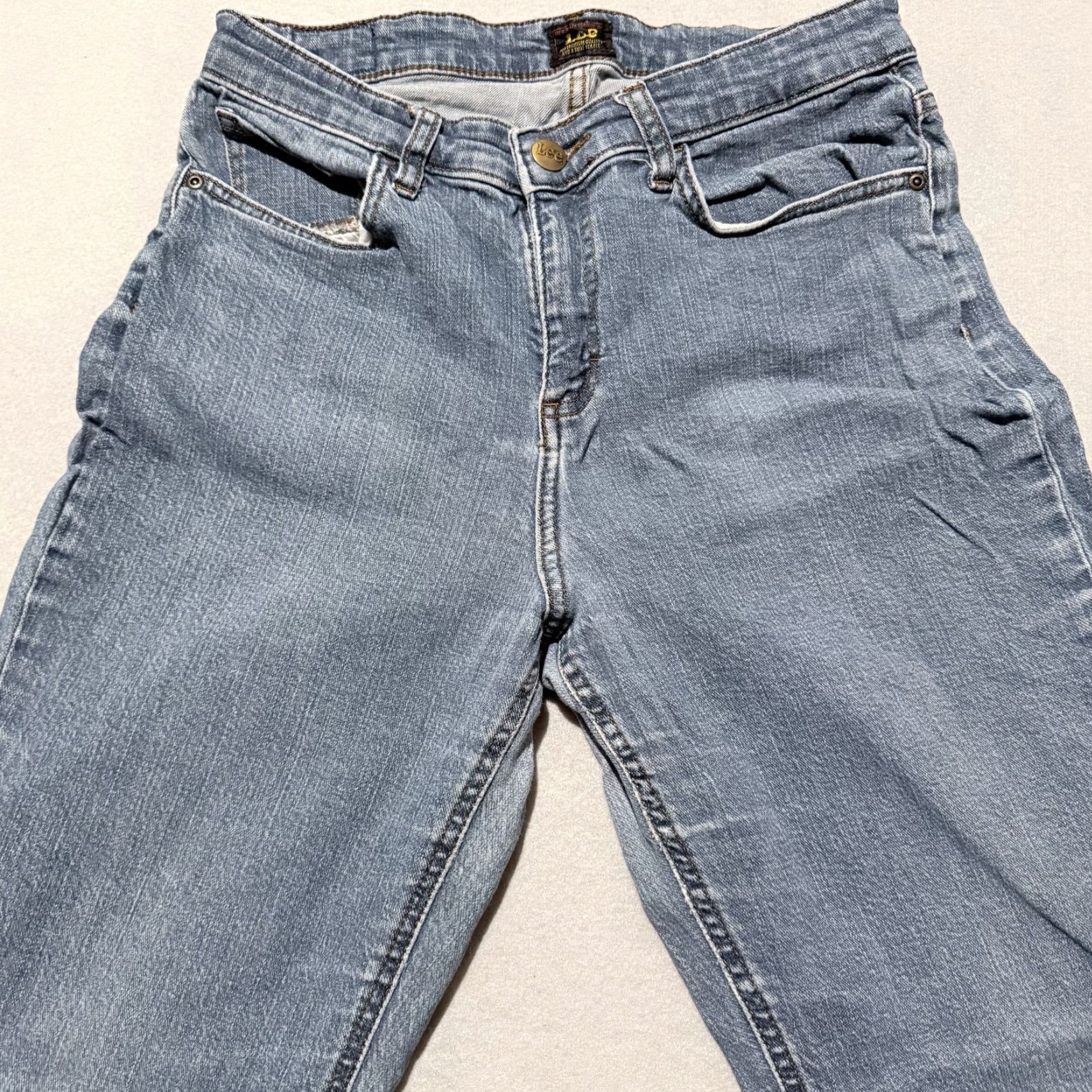 Lee Lee Straight Jeans Mens Blue Denim Stretch Medium Wash Classic Zip Fly - 30X27.5 Size US 30 / EU 46 - 3 Thumbnail