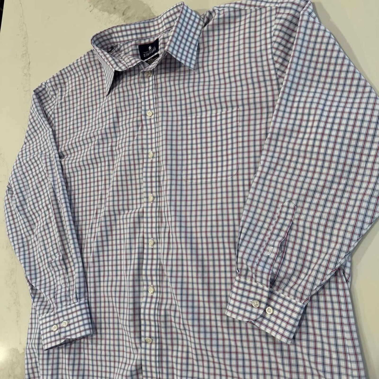 Stafford Stafford Dress Shirt Mens 18 34-35 White Plaid Regular Fit Size US XXL / EU 58 / 5 - 2 Thumbnail