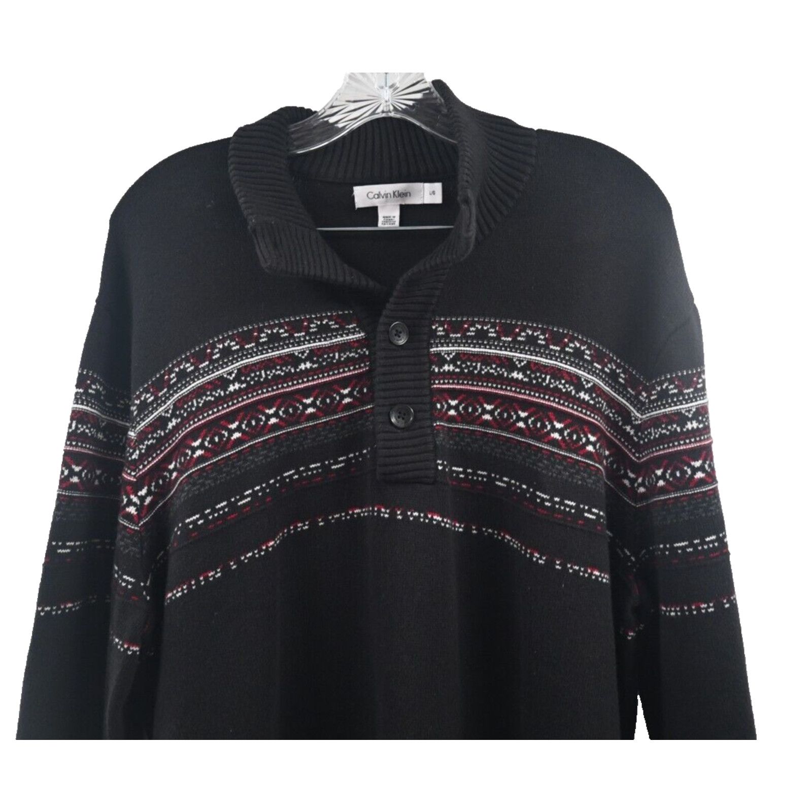 Calvin Klein Vintage Calvin Klein Black Pattern Sweater Button Collar L Size US L / EU 52-54 / 3 - 2 Thumbnail