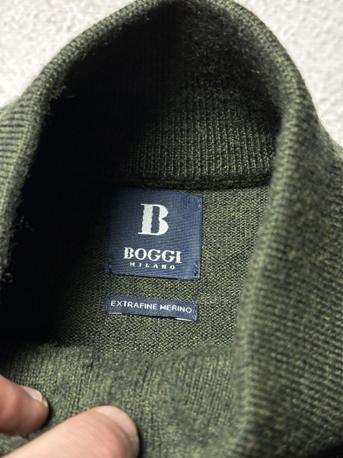 Boggi Milano 1/4 Zip Sweater Men's large green wool
