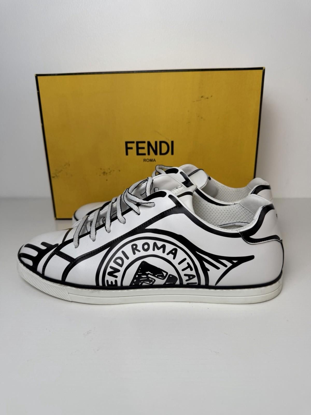 Fendi Fendi x Joshua Vides Leather Low Sneaker White Black SZ 9 Size US 9 / EU 42 - 4 Thumbnail