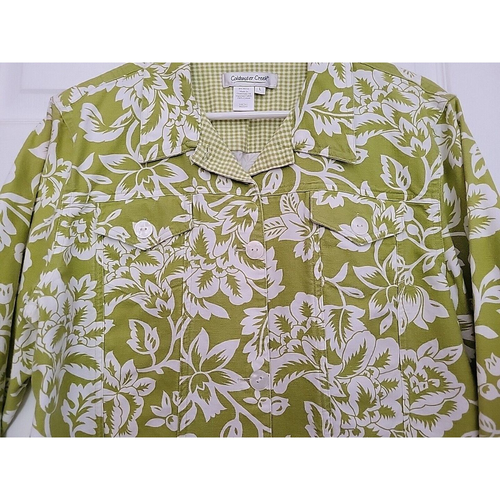 Coldwater Creek Coldwater Creek Women LG Green Floral Button Cotton Jacket Size L / US 10 / IT 46 - 3 Thumbnail