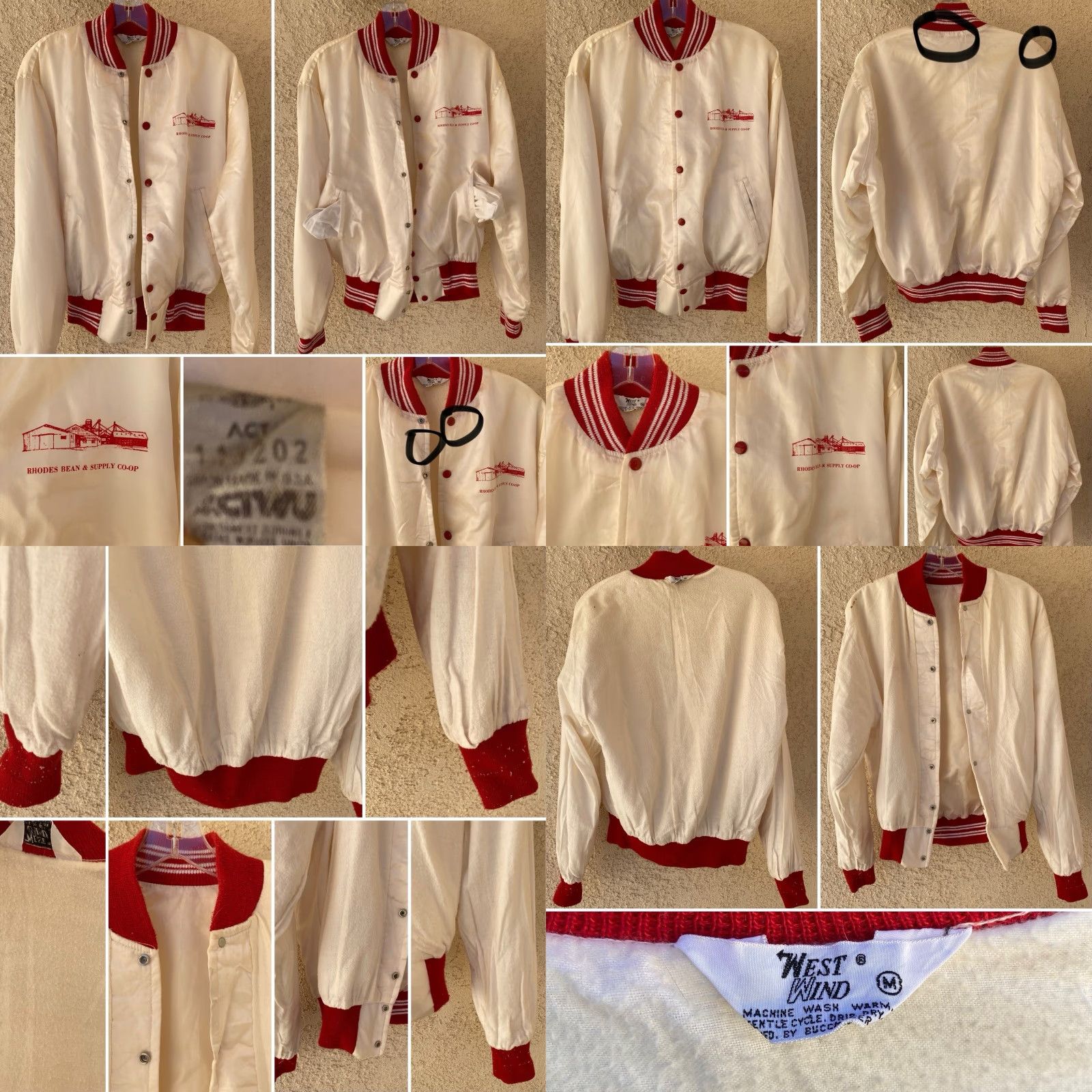 Vintage VINTAGE West Wind Rhodes Bean & Supply Co Op Satin Bomber Jacket M White 80s 70s Mens USA Logo Pockets Lined Size US M / EU 48-50 / 2 - 9 Thumbnail