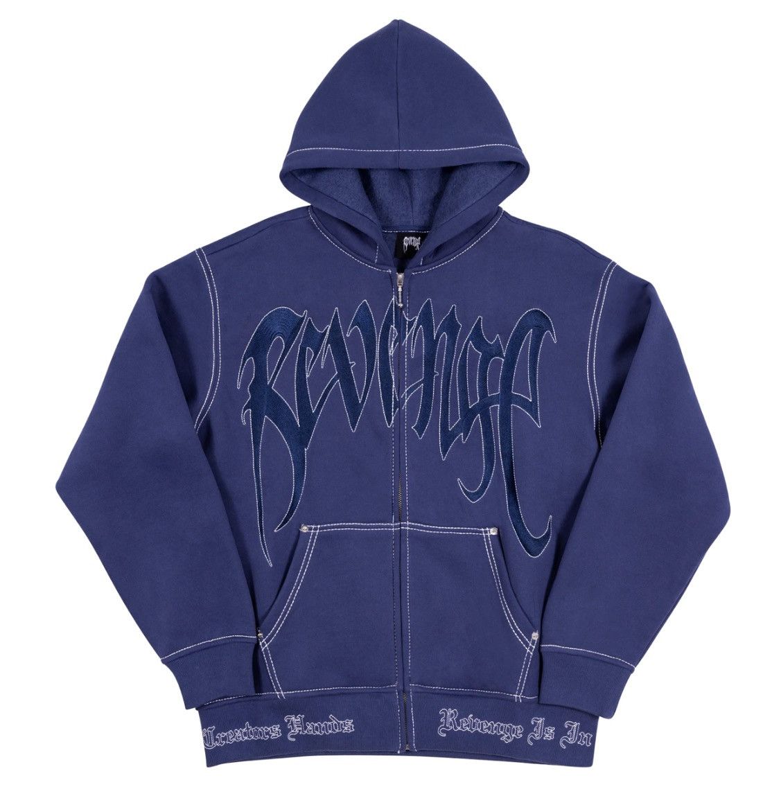 Revenge Revenge Contrast Stitch Zip Up Hoodie Blue size Medium Grailed