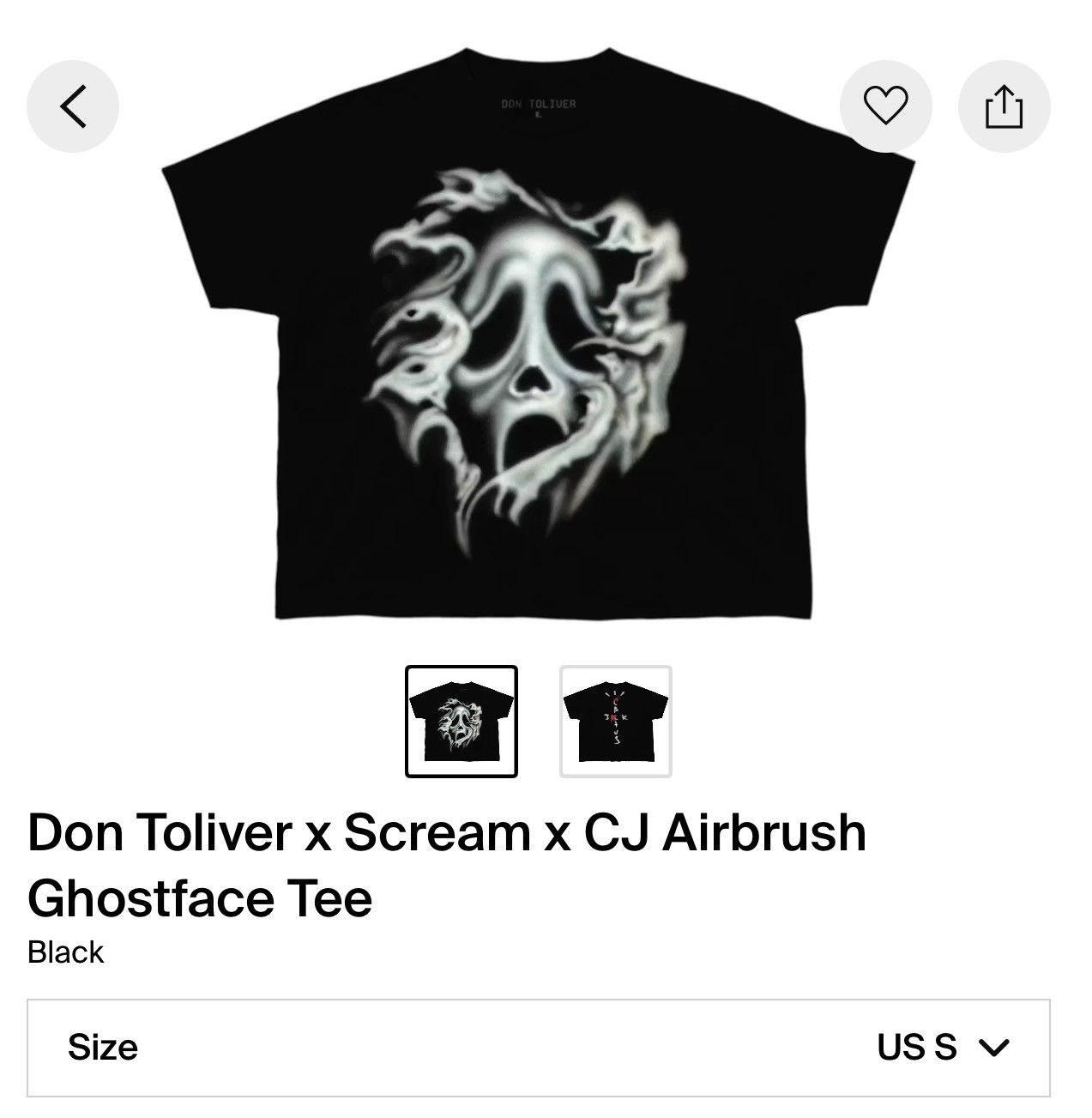 Travis Scott Don Toliver x Scream x CJ Airbrush Ghostface Tee Size US S / EU 44-46 / 1 - 1 Thumbnail