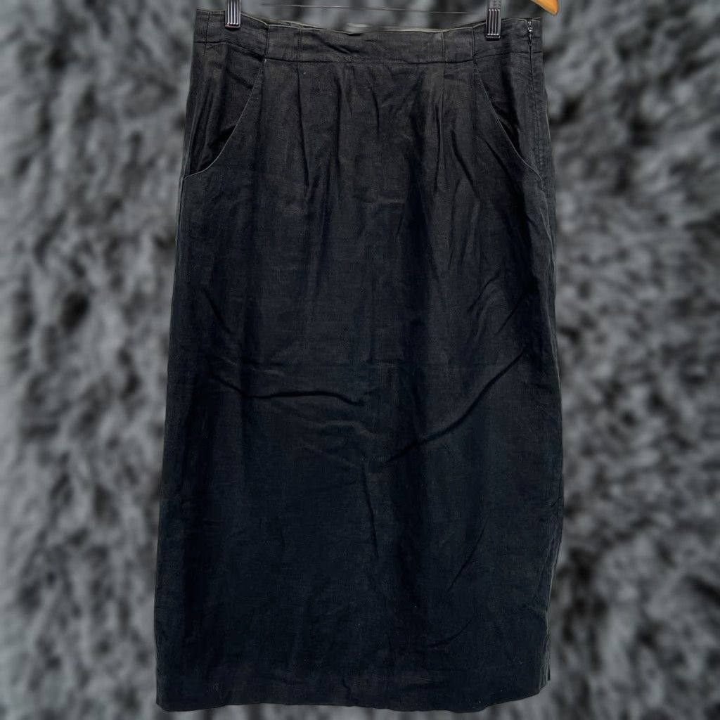 Lord & Taylor Vintage Lord & Taylor 100% Linen Midi Skirt Sz 12 GUC Black Pockets Size 34" / US 12 / IT 48 - 1 Thumbnail