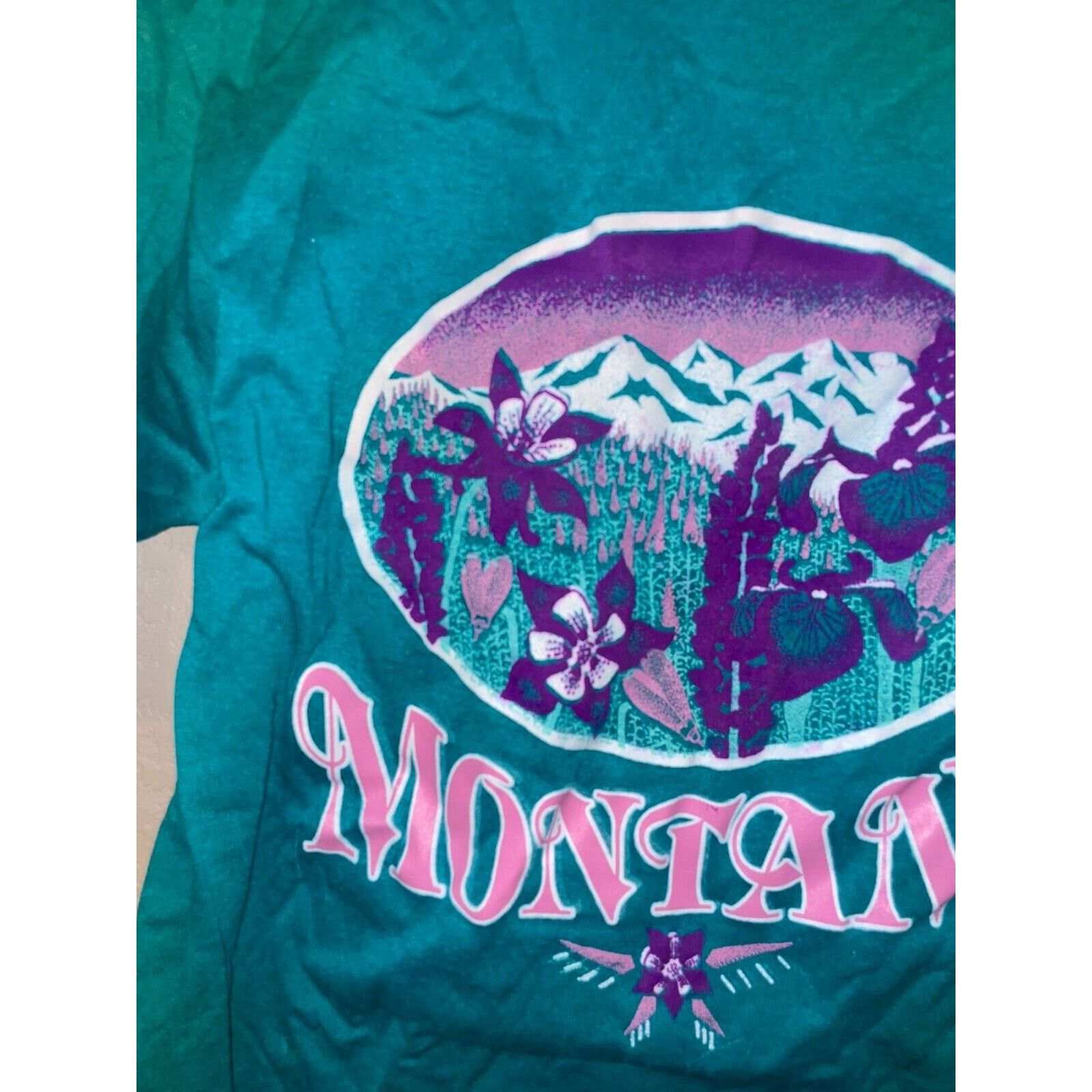 Jerzees 1980s Vintage Jerzees Montana Wildflower Teal Shirt 80s M Size US M / EU 48-50 / 2 - 11 Thumbnail